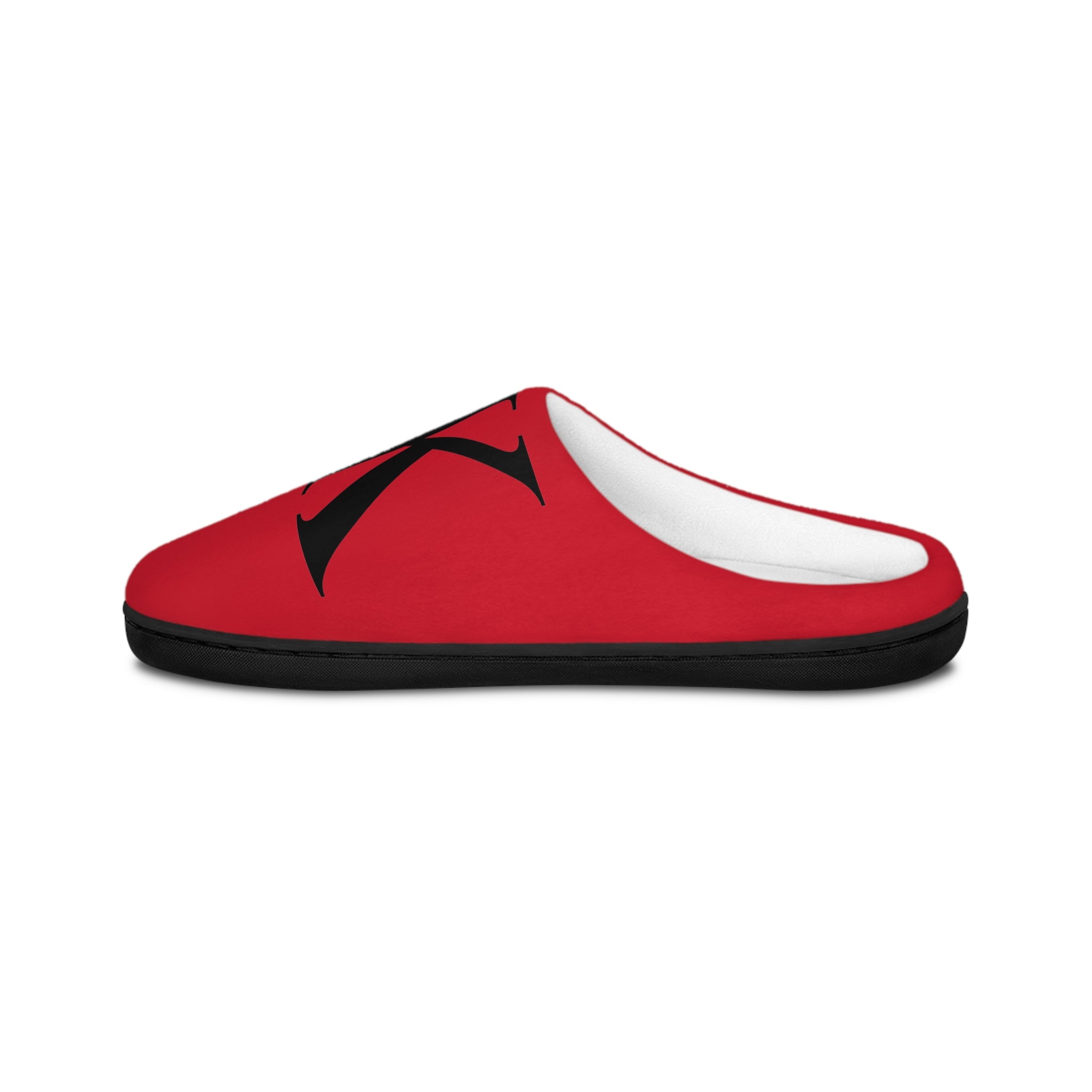 Men's RED Indoor Slippers with Bold Black 'KK' Monogram — Cozy House Shoes