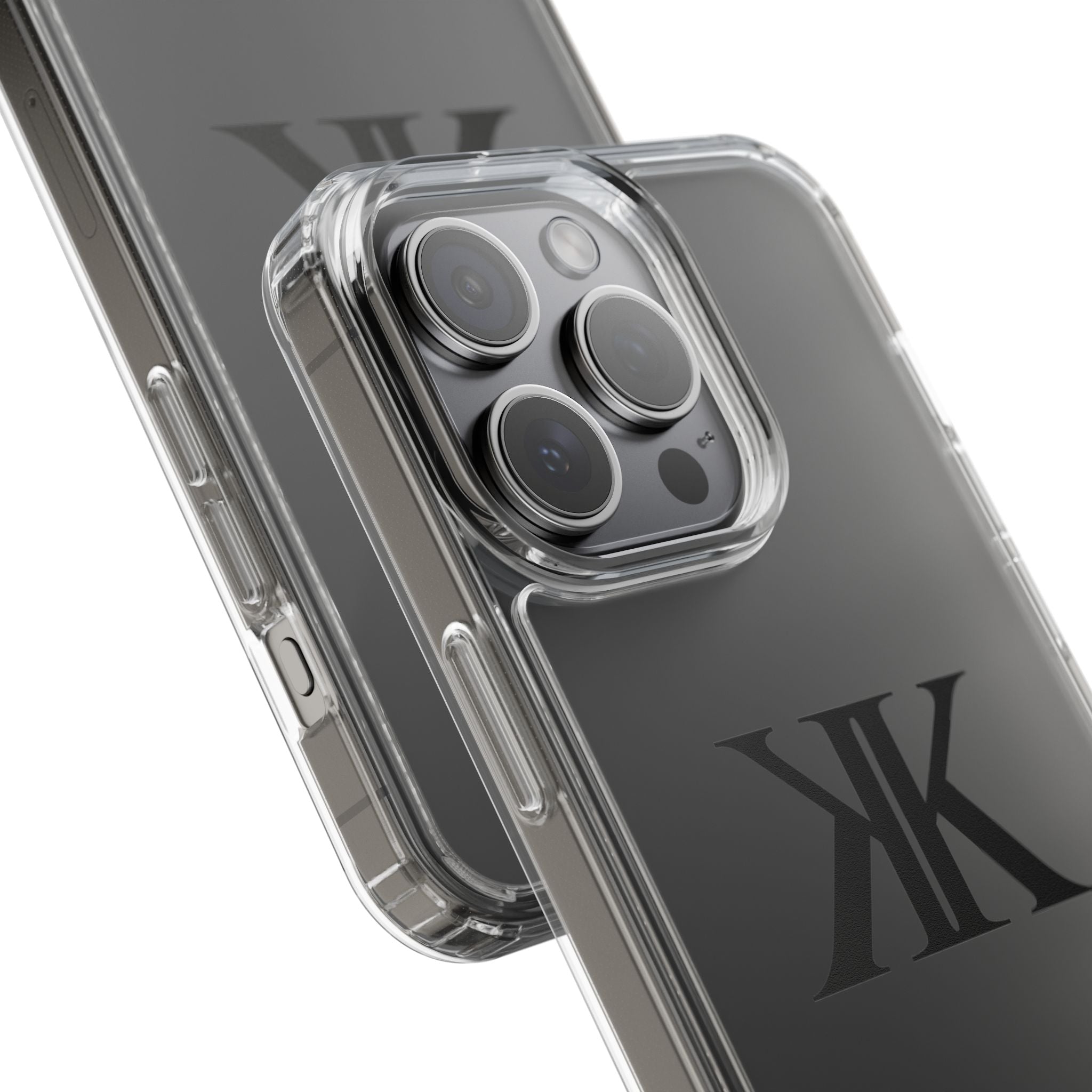 Kairos Kosmos Clear Phone Case — Minimal Black KK Monogram