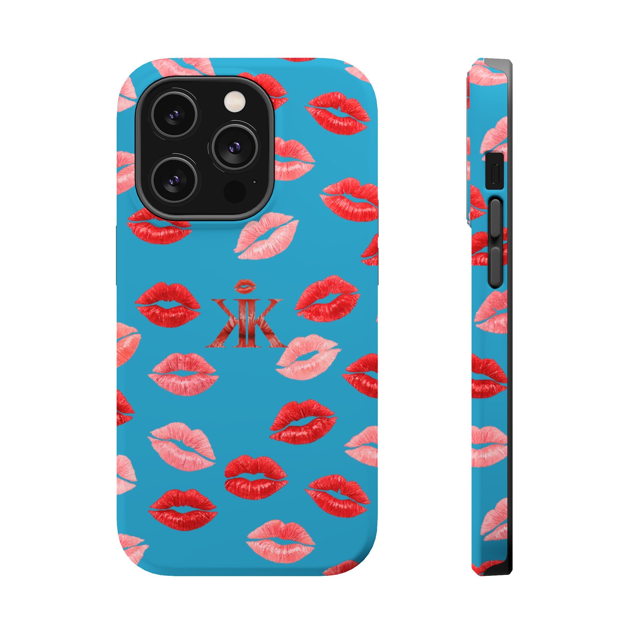 Psyche Collection Turquoise - Kiss Pattern Magnetic Impact Phone Case