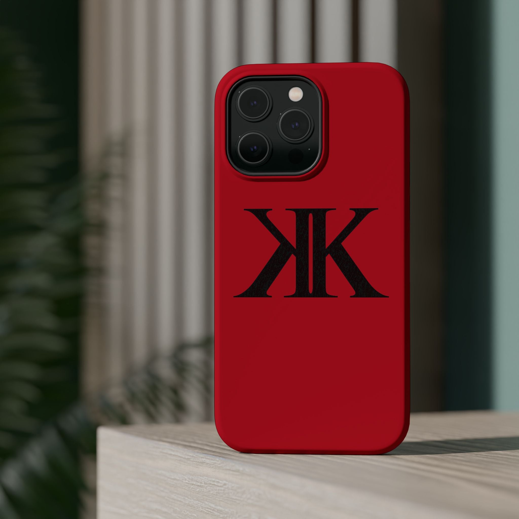 Magnetic Impact-Resistant RED Case with Bold KK Monogram