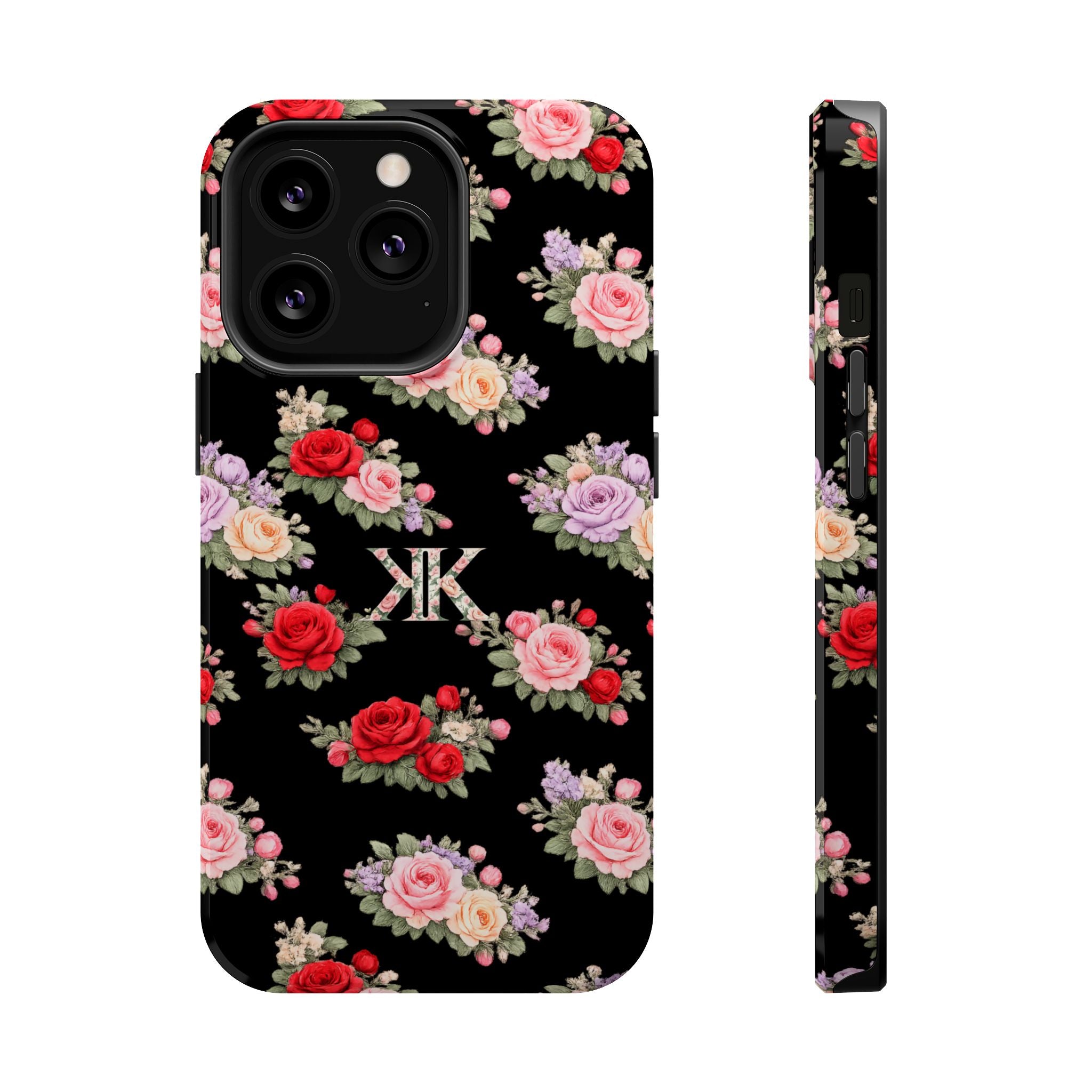 Anthos Collection BLACK Vintage Floral Rose Pattern Magnetic Impact-Resistant Phone Case