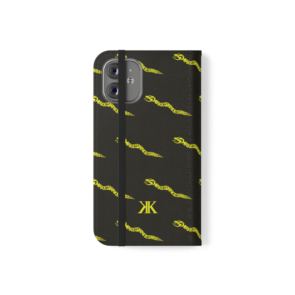 Aspis Collection Flip Case Phone Wallet — Black & Gold Kairos Kosmos Pattern