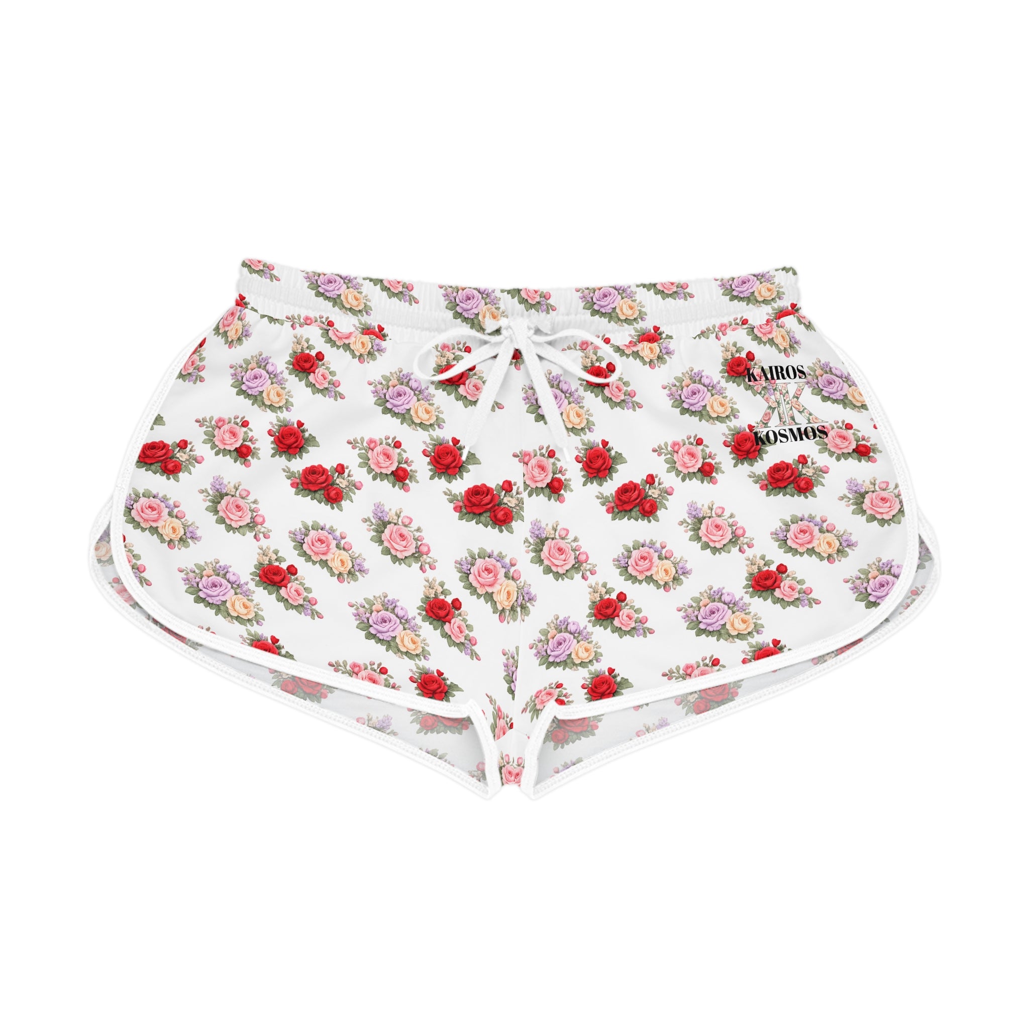 Anthos Collection Floral Stretch Women's Relaxed Shorts — Vintage Pink & Red Rose All-Over Print