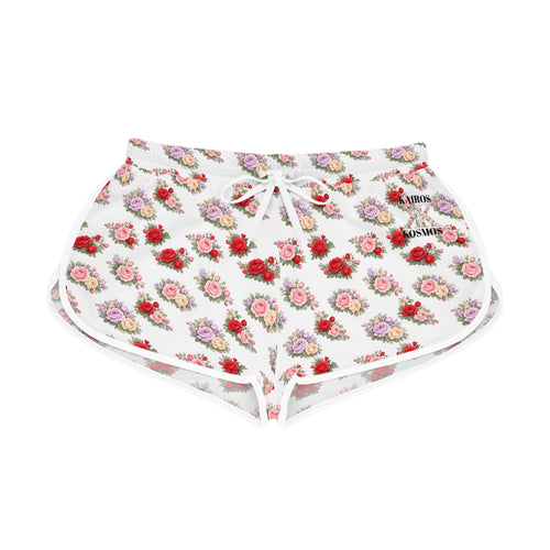 Anthos Collection Floral Stretch Women's Relaxed Shorts — Vintage Pink & Red Rose All-Over Print