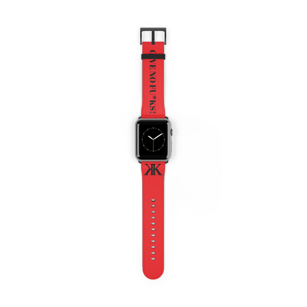 Watch Band RED —  Leather Strap with "GIVE NO FU*KS!" Text