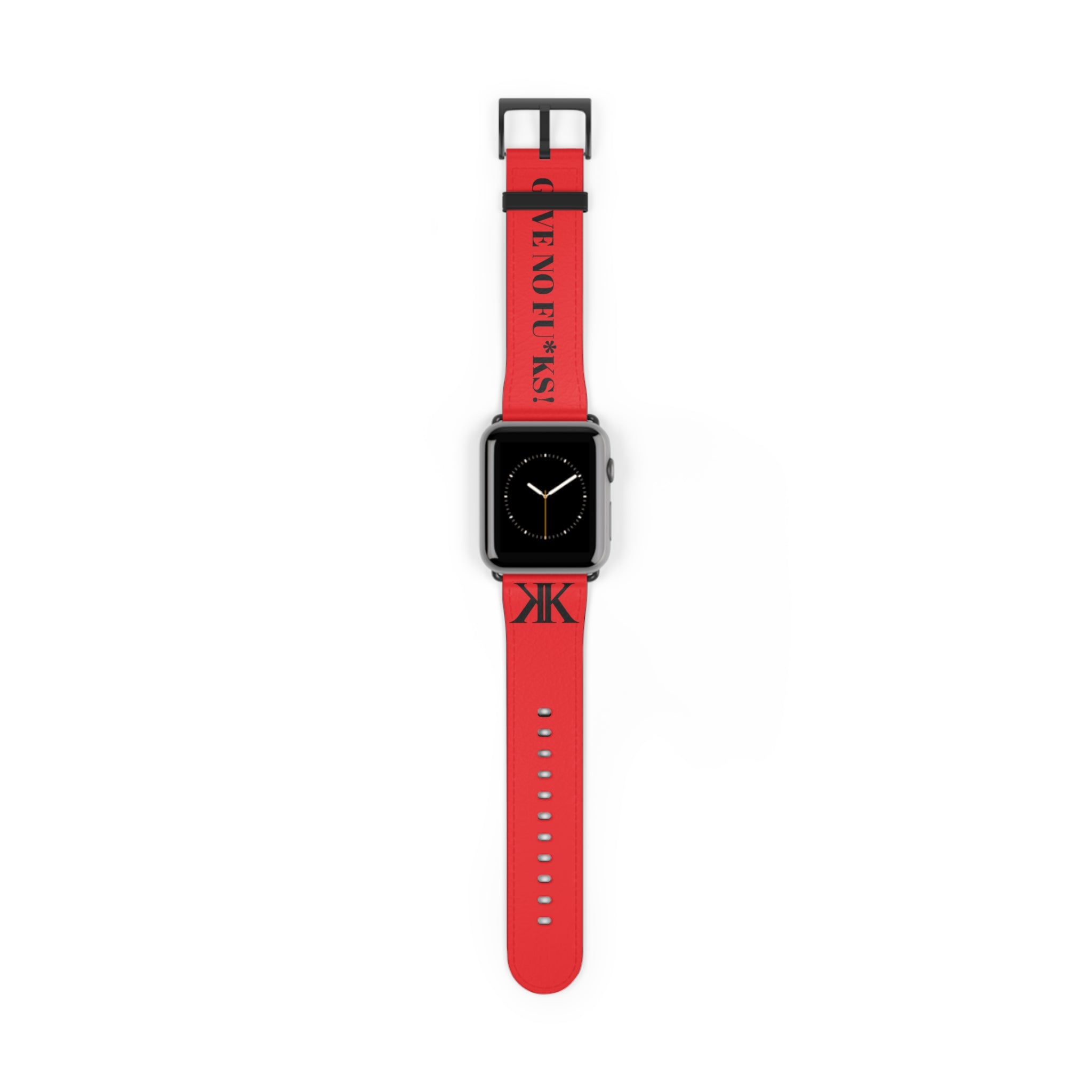 Watch Band RED —  Leather Strap with "GIVE NO FU*KS!" Text