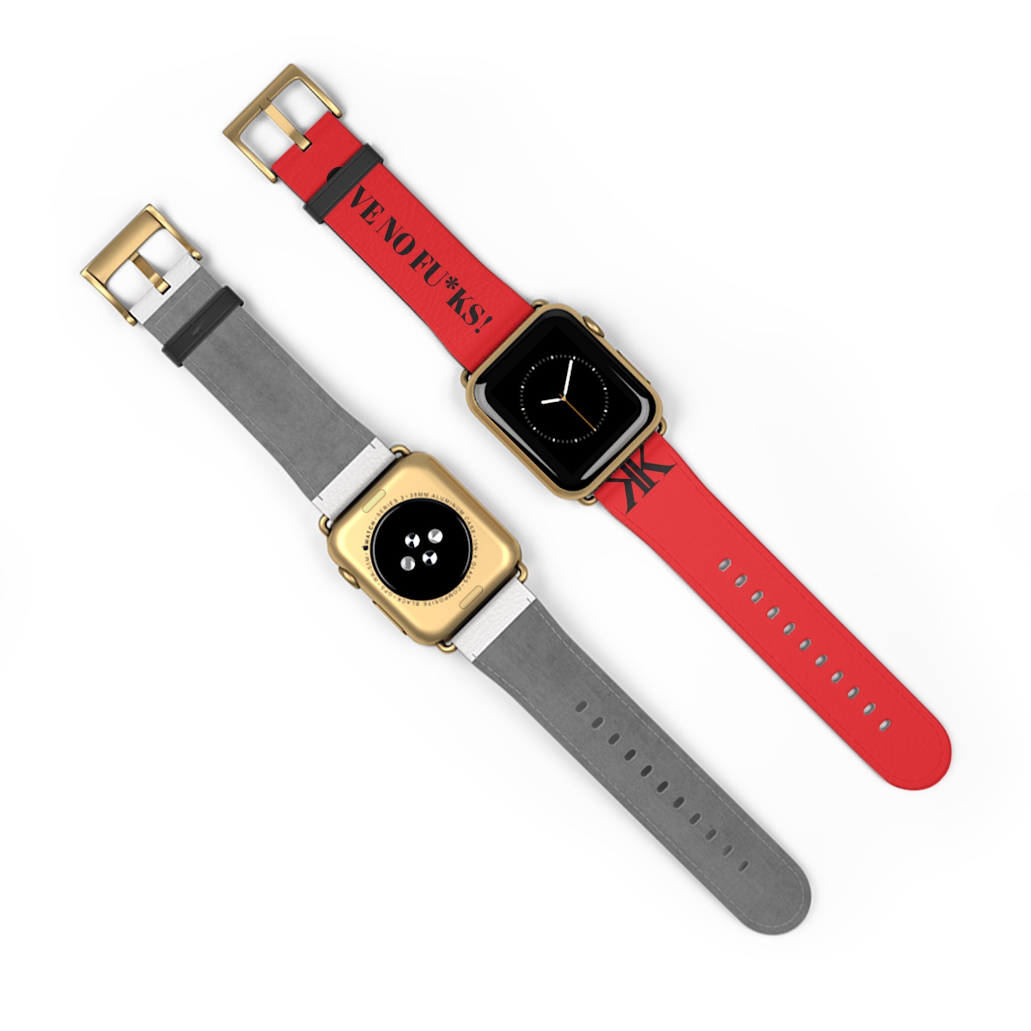 Watch Band RED —  Leather Strap with "GIVE NO FU*KS!" Text