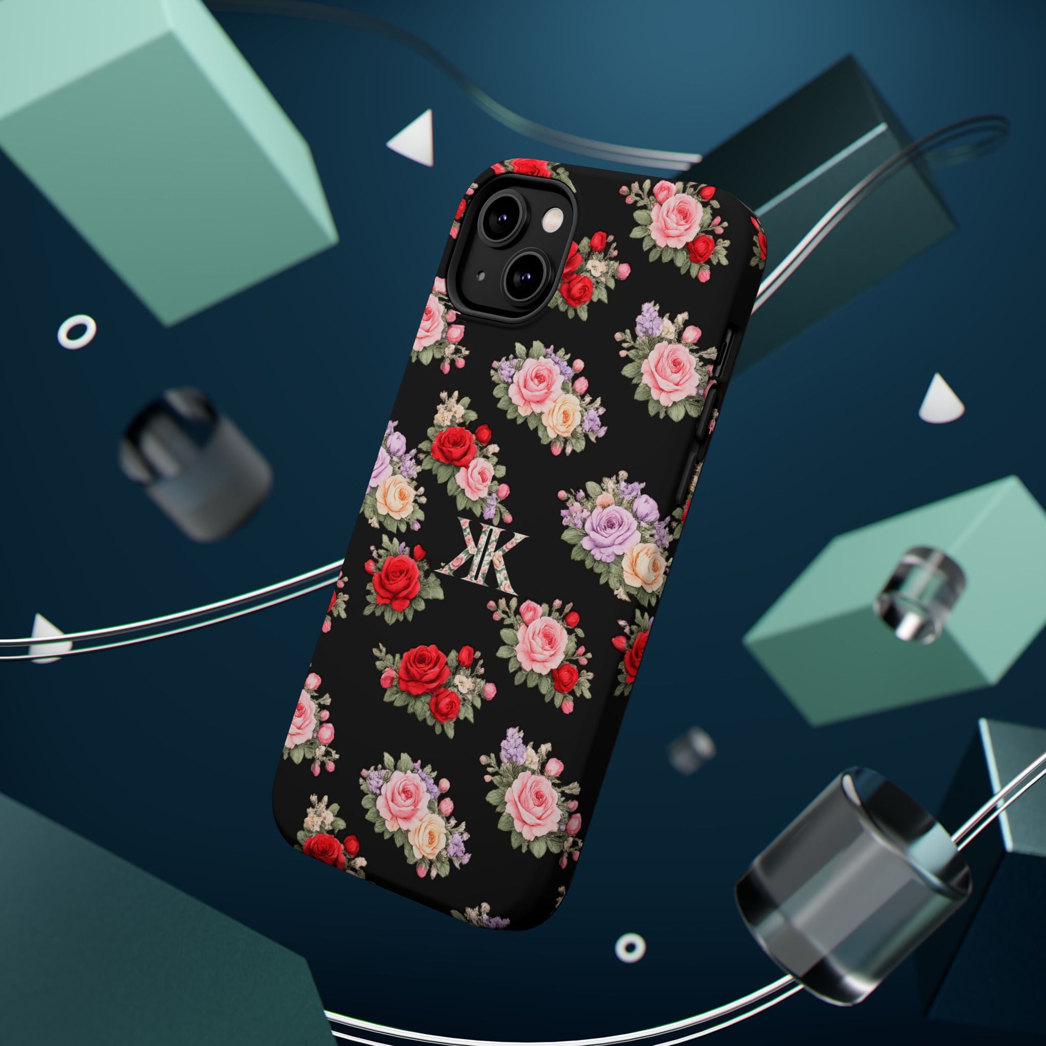 Anthos Collection BLACK Vintage Floral Rose Pattern Magnetic Impact-Resistant Phone Case