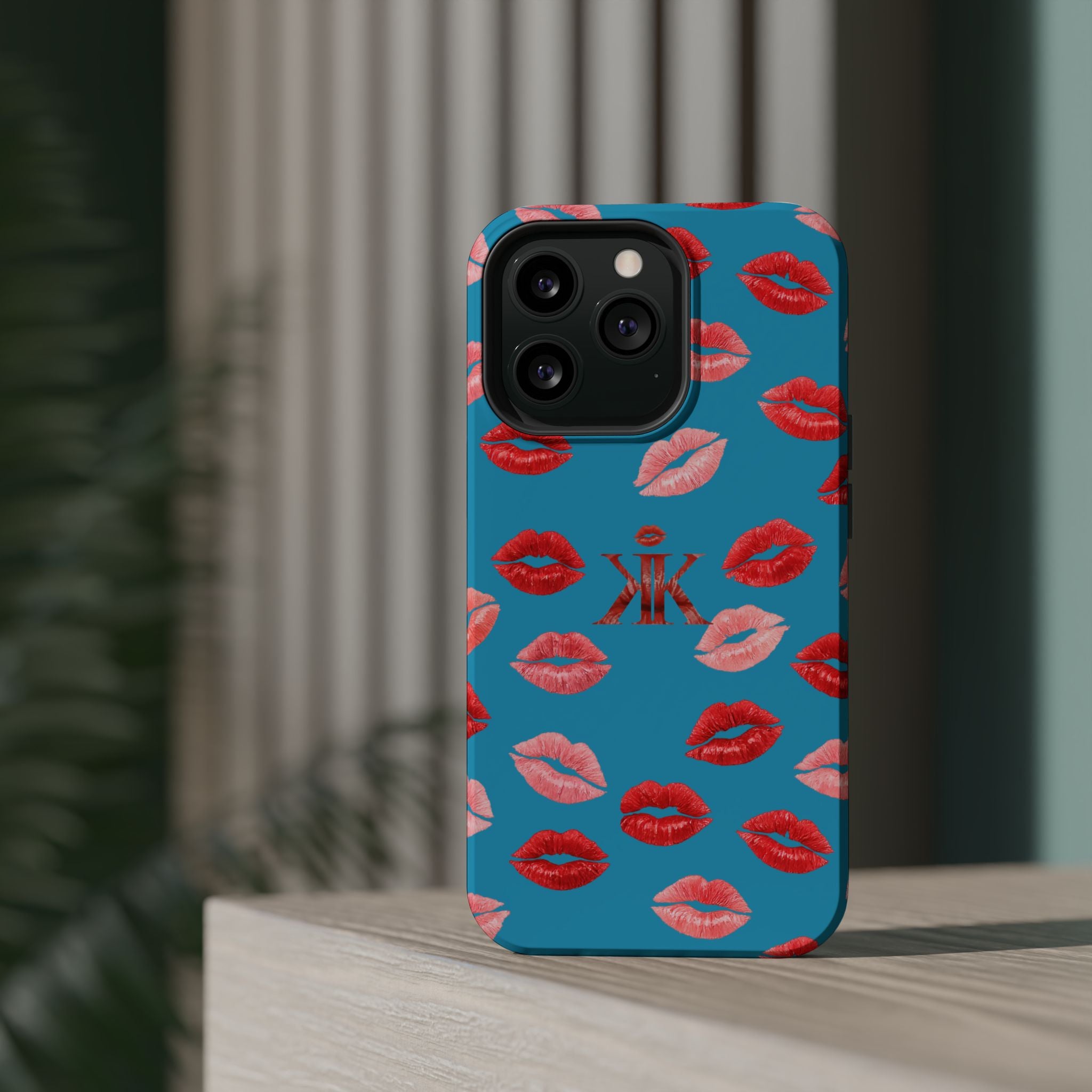 Psyche Collection Turquoise - Kiss Pattern Magnetic Impact Phone Case
