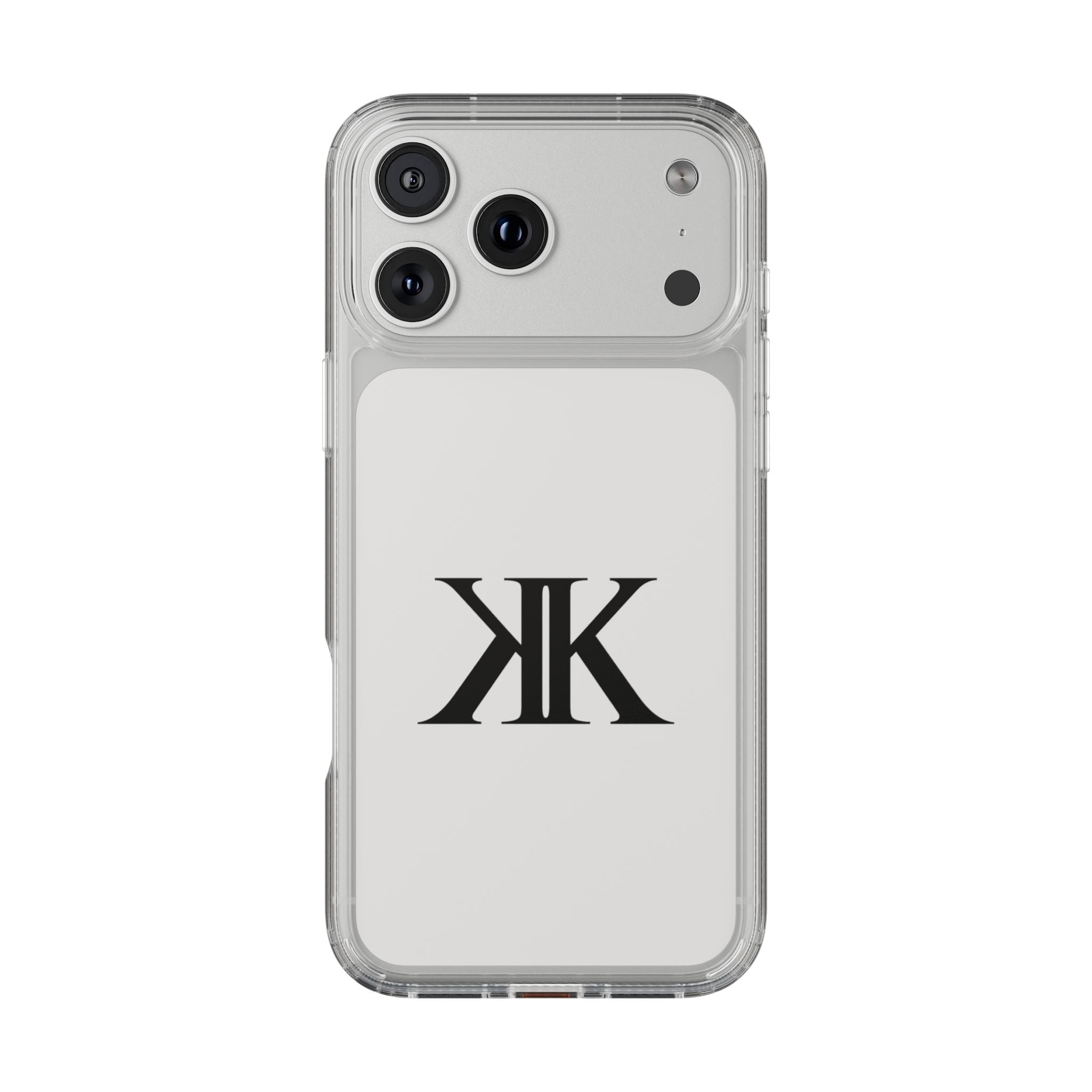 Kairos Kosmos Clear Phone Case — Minimal Black KK Monogram