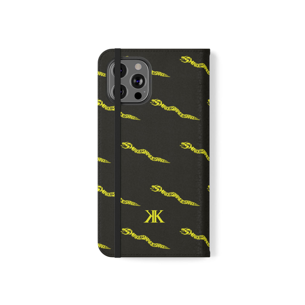 Aspis Collection Flip Case Phone Wallet — Black & Gold Kairos Kosmos Pattern
