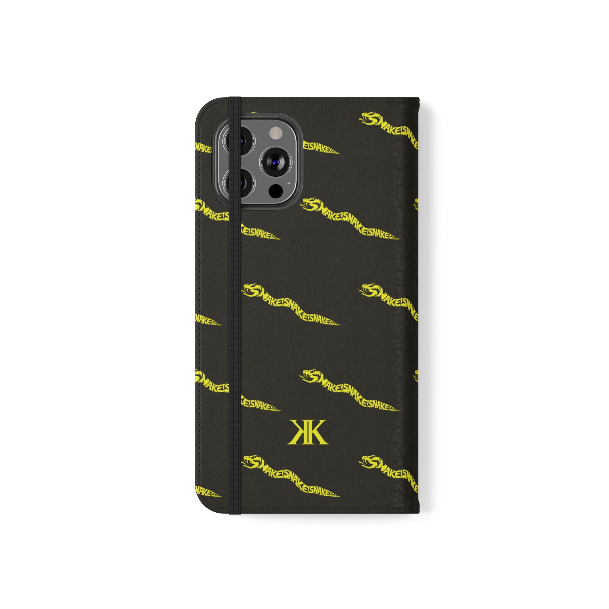 Aspis Collection Flip Case Phone Wallet — Black & Gold Kairos Kosmos Pattern