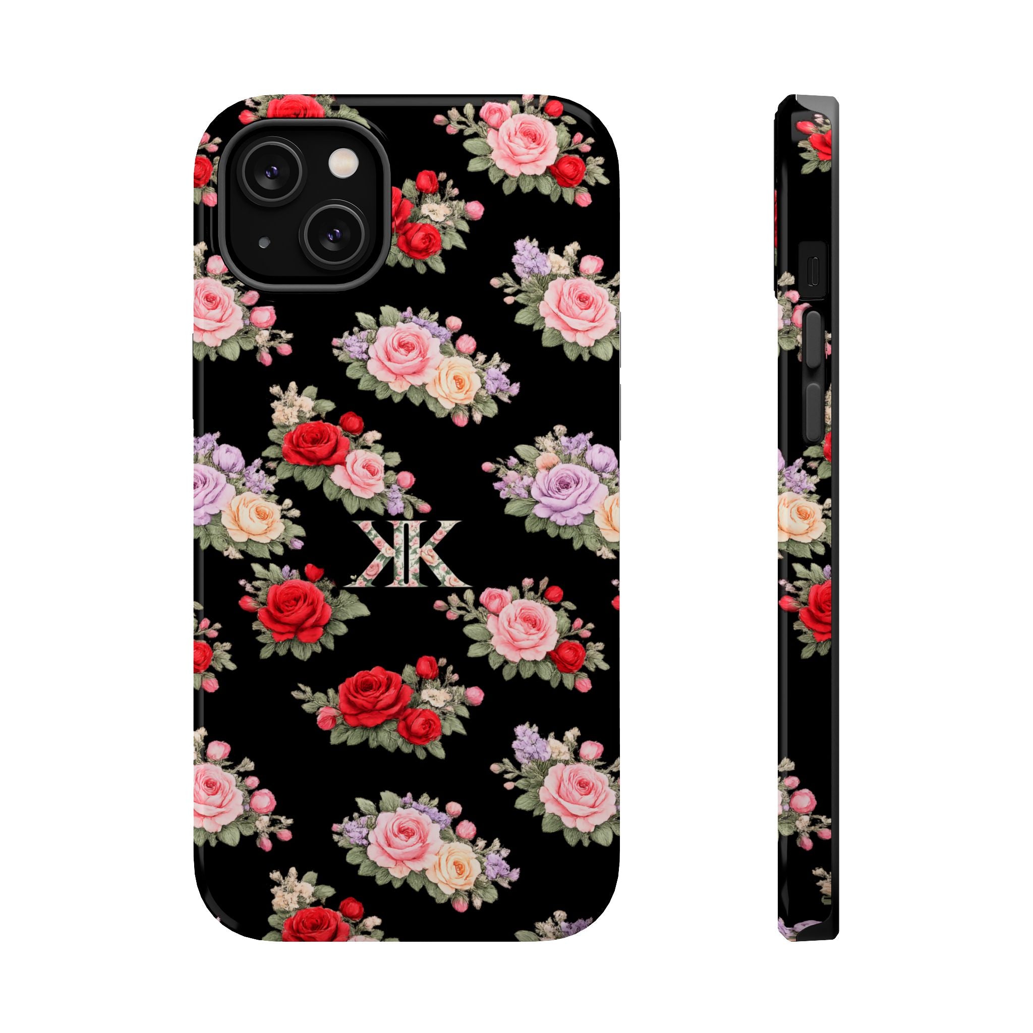 Anthos Collection BLACK Vintage Floral Rose Pattern Magnetic Impact-Resistant Phone Case