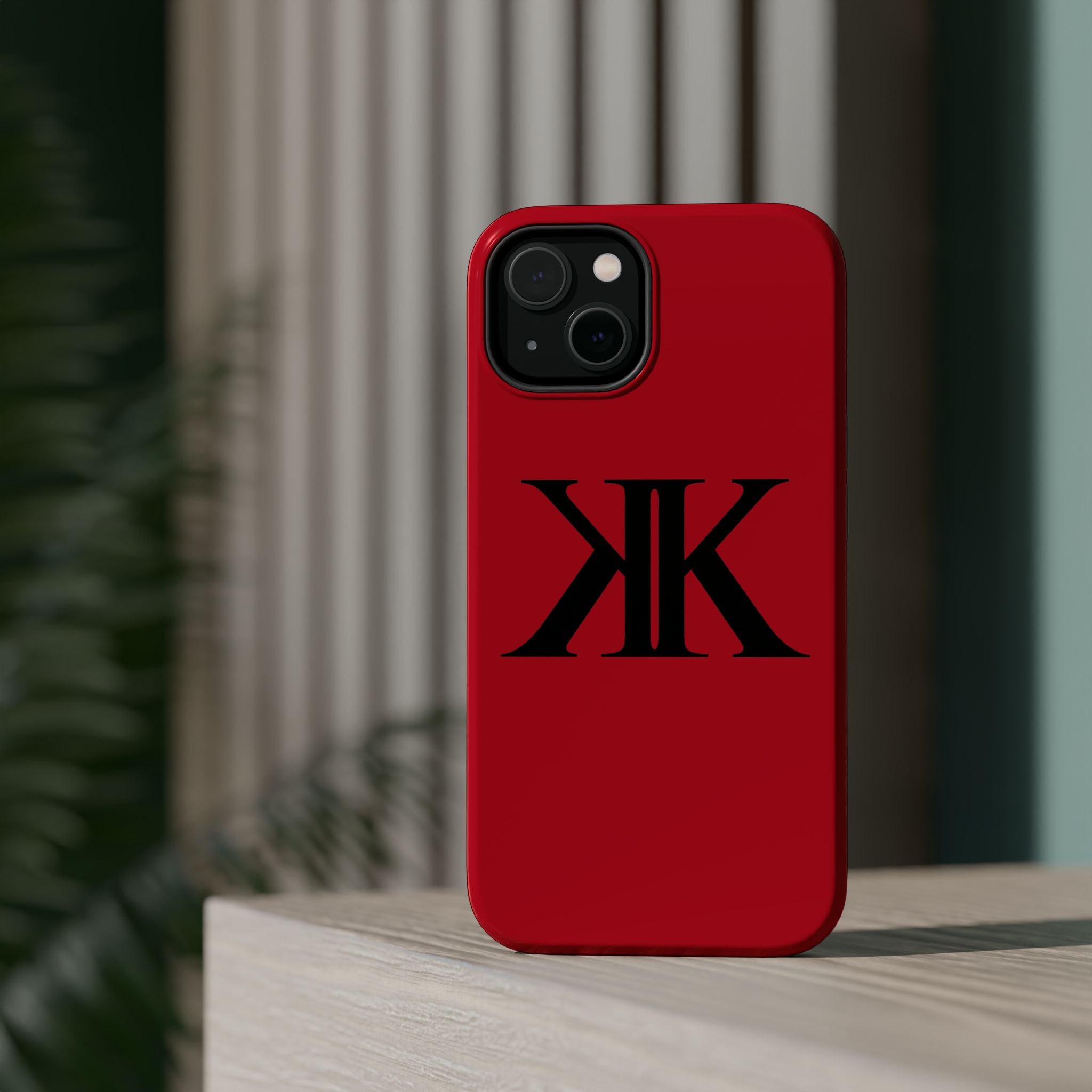 Magnetic Impact-Resistant RED Case with Bold KK Monogram