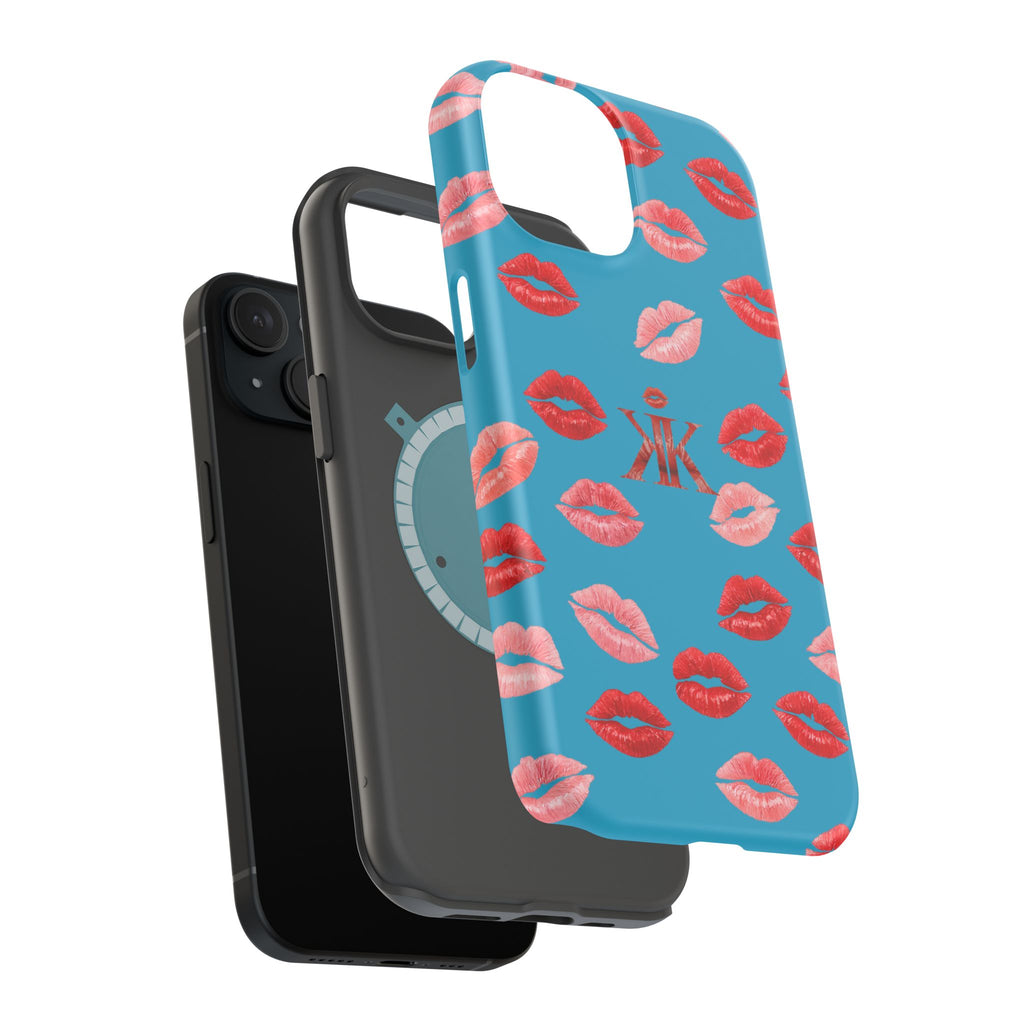 Psyche Collection Turquoise - Kiss Pattern Magnetic Impact Phone Case