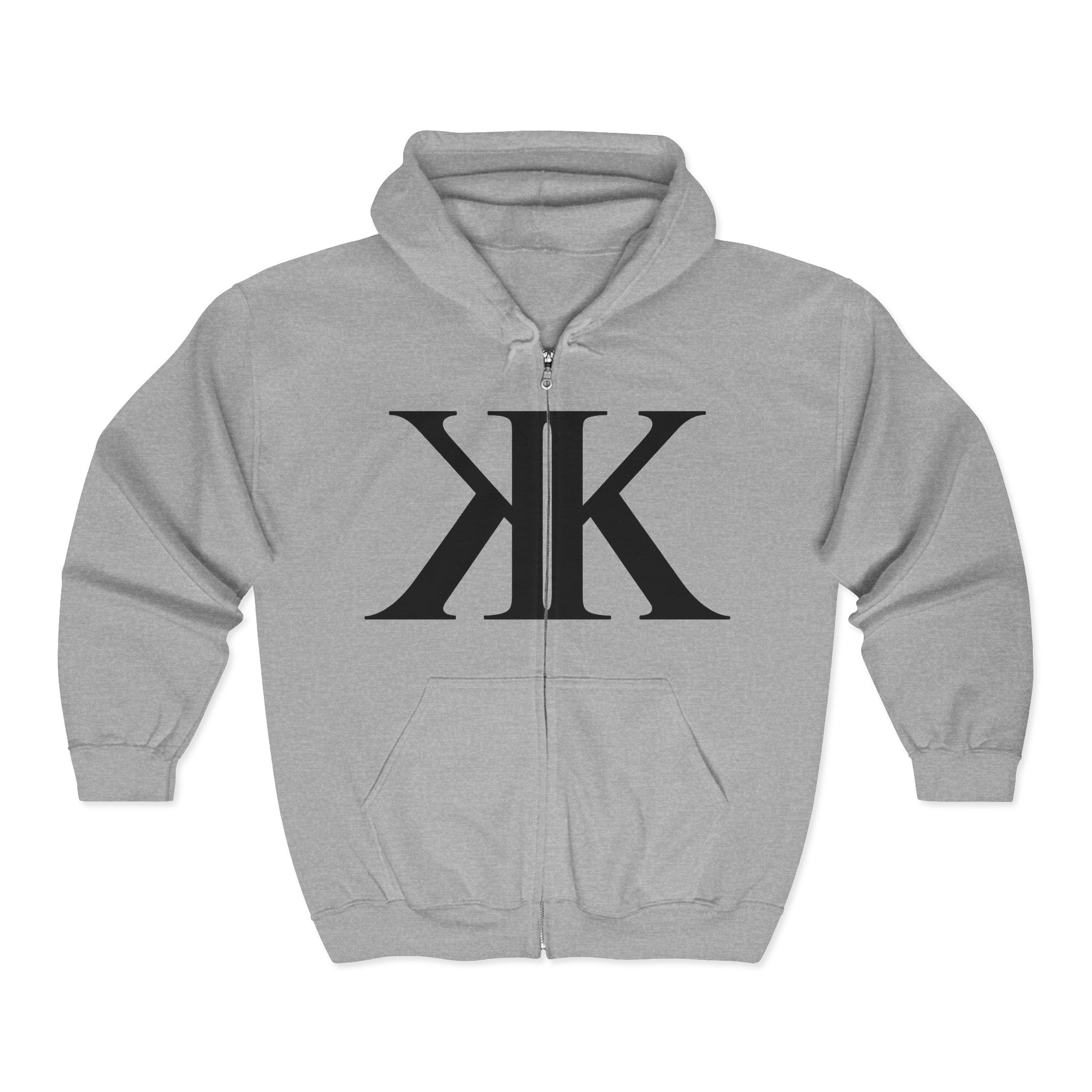 KK Monogram Zip Hoodie - Black Mirror Logo Full-Zip Sweatshirt
