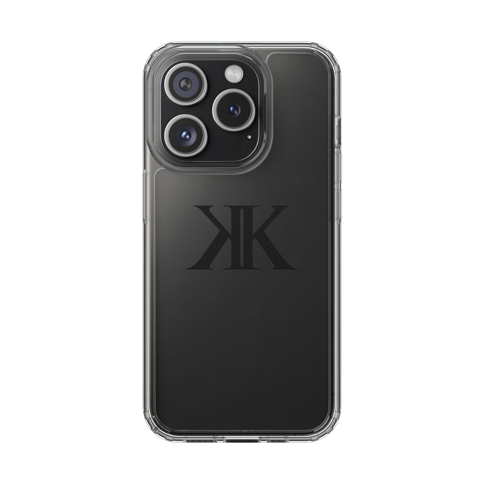 Kairos Kosmos Clear Phone Case — Minimal Black KK Monogram