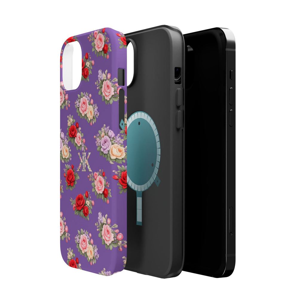 Anthos Collection Light Purple Vintage Floral Rose Pattern Magnetic Impact-Resistant Phone Case