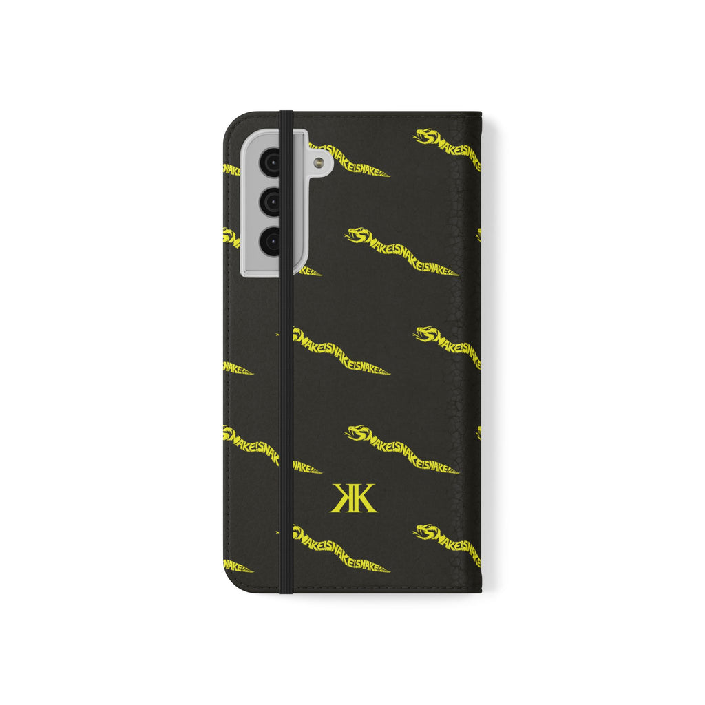 Aspis Collection Flip Case Phone Wallet — Black & Gold Kairos Kosmos Pattern