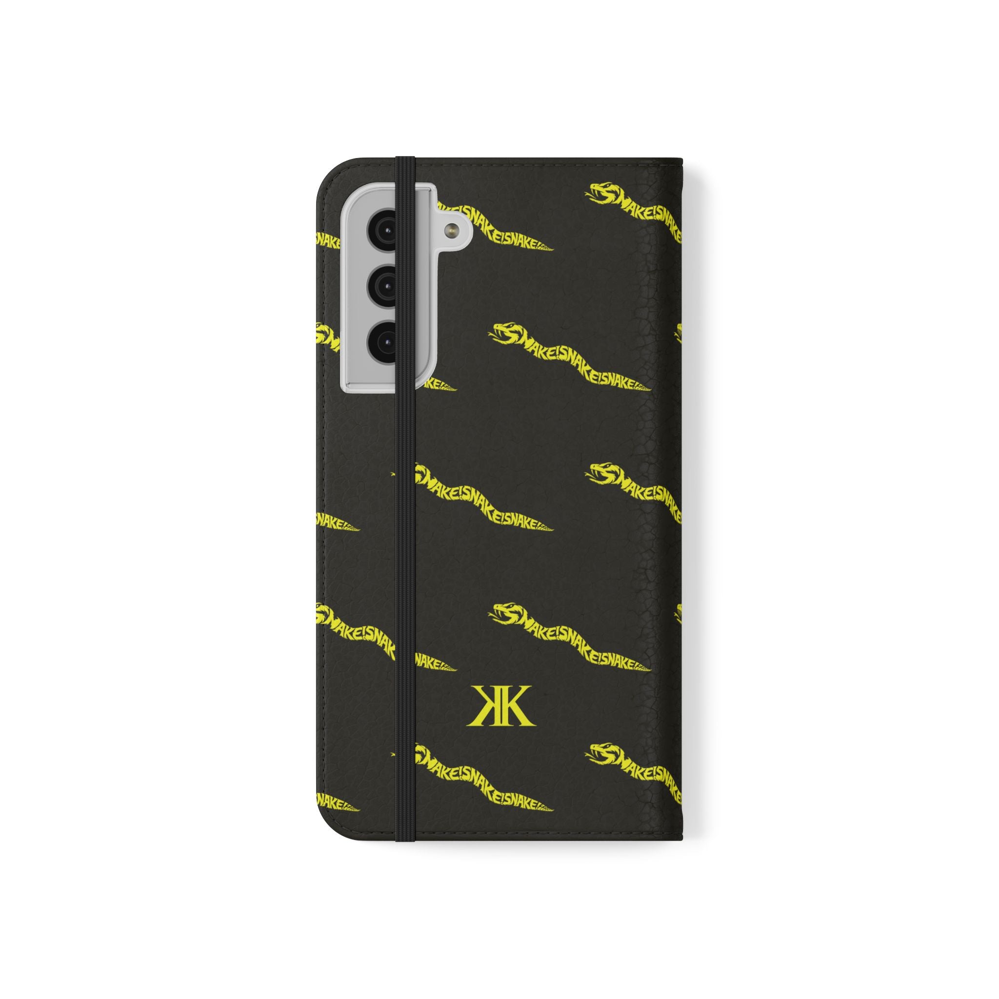 Aspis Collection Flip Case Phone Wallet — Black & Gold Kairos Kosmos Pattern