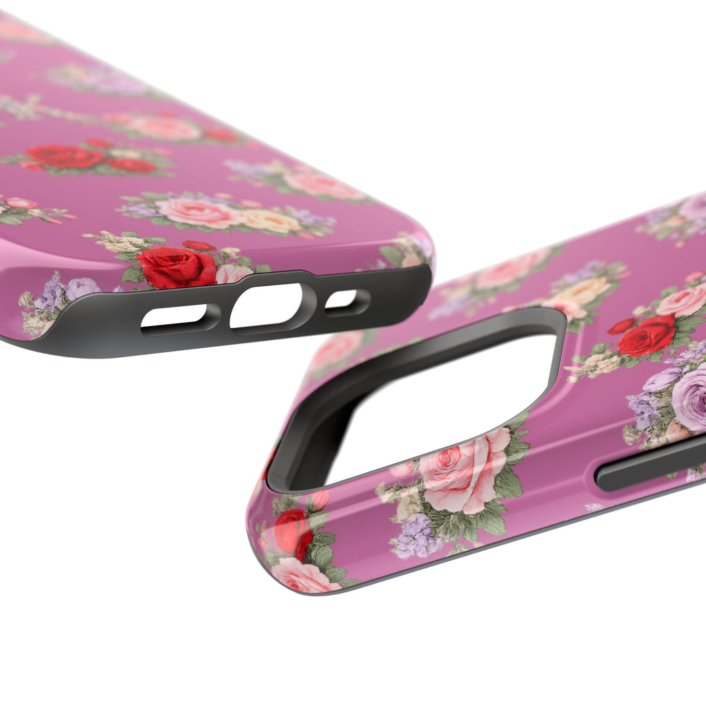 Anthos Collection Light Pink  Vintage Floral Rose Pattern Magnetic Impact-Resistant Phone Case