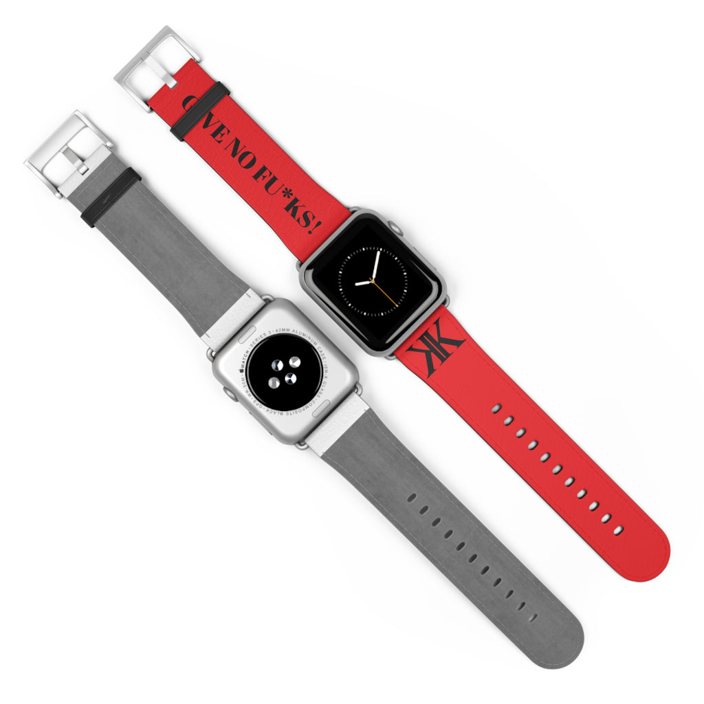 Watch Band RED —  Leather Strap with "GIVE NO FU*KS!" Text