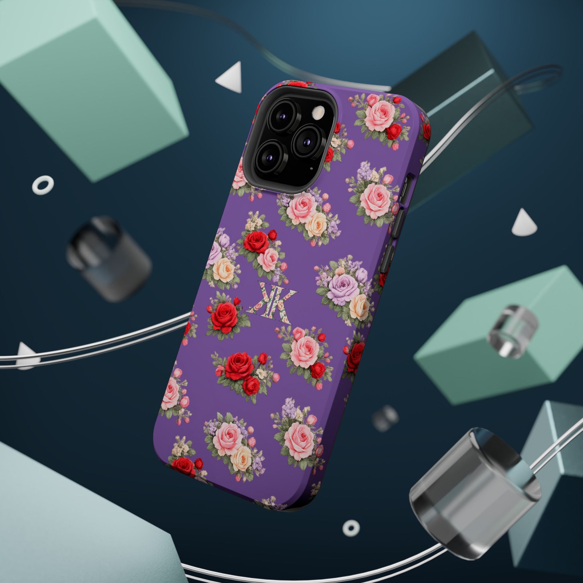 Anthos Collection Light Purple Vintage Floral Rose Pattern Magnetic Impact-Resistant Phone Case