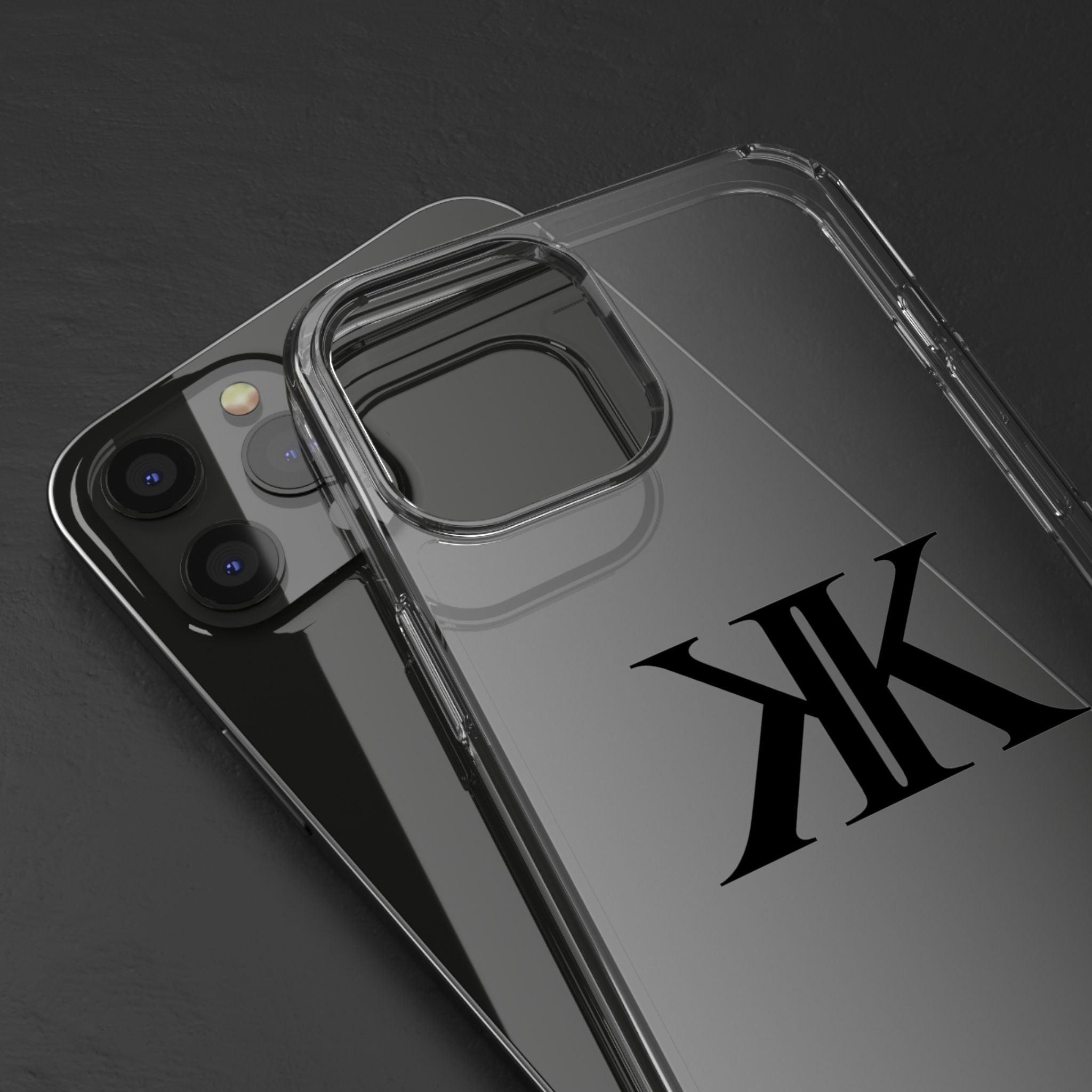 Kairos Kosmos Clear Phone Case — Minimal Black KK Monogram