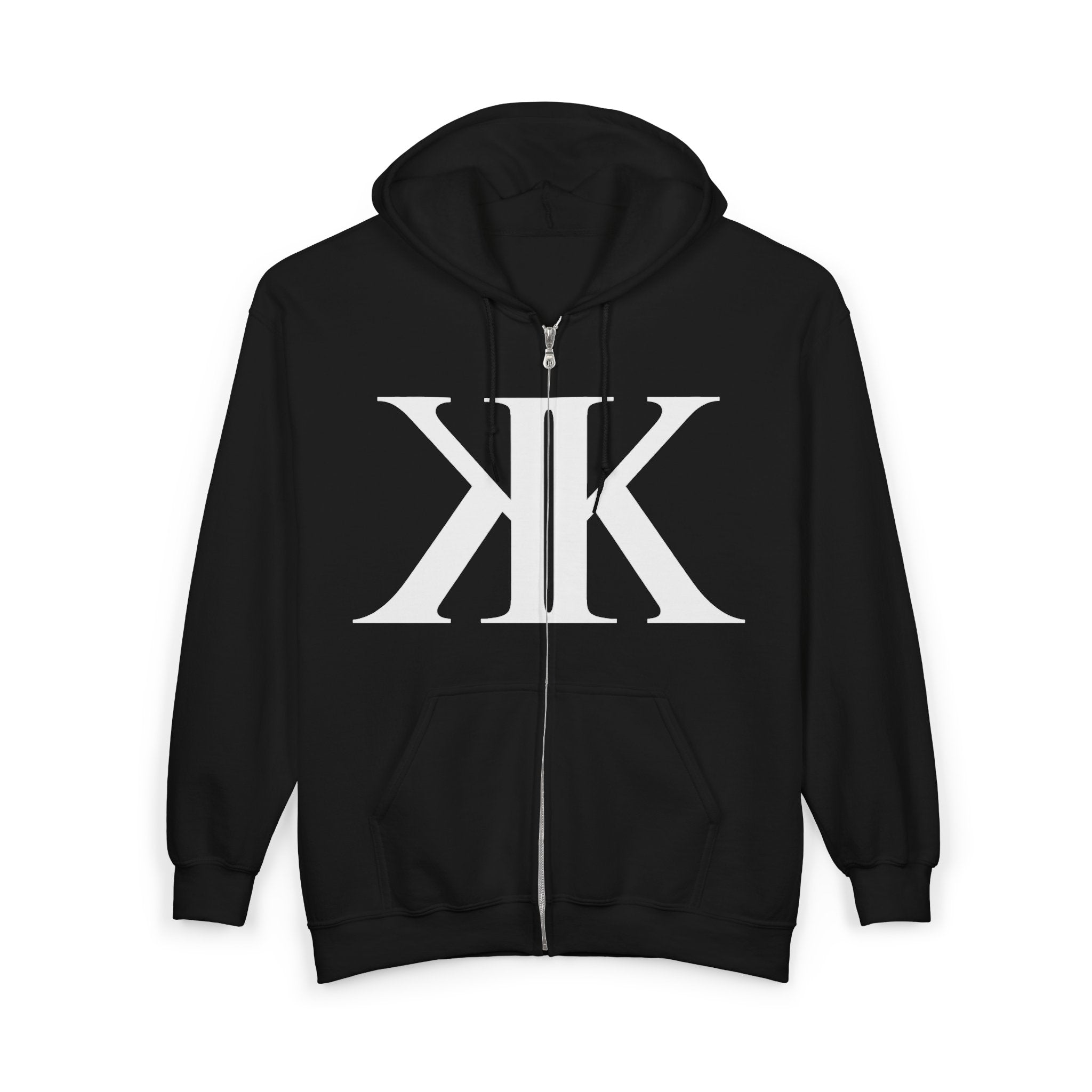 KK Monogram BLACK Zip Hoodie — Minimalist Black Full‑Zip Sweatshirt