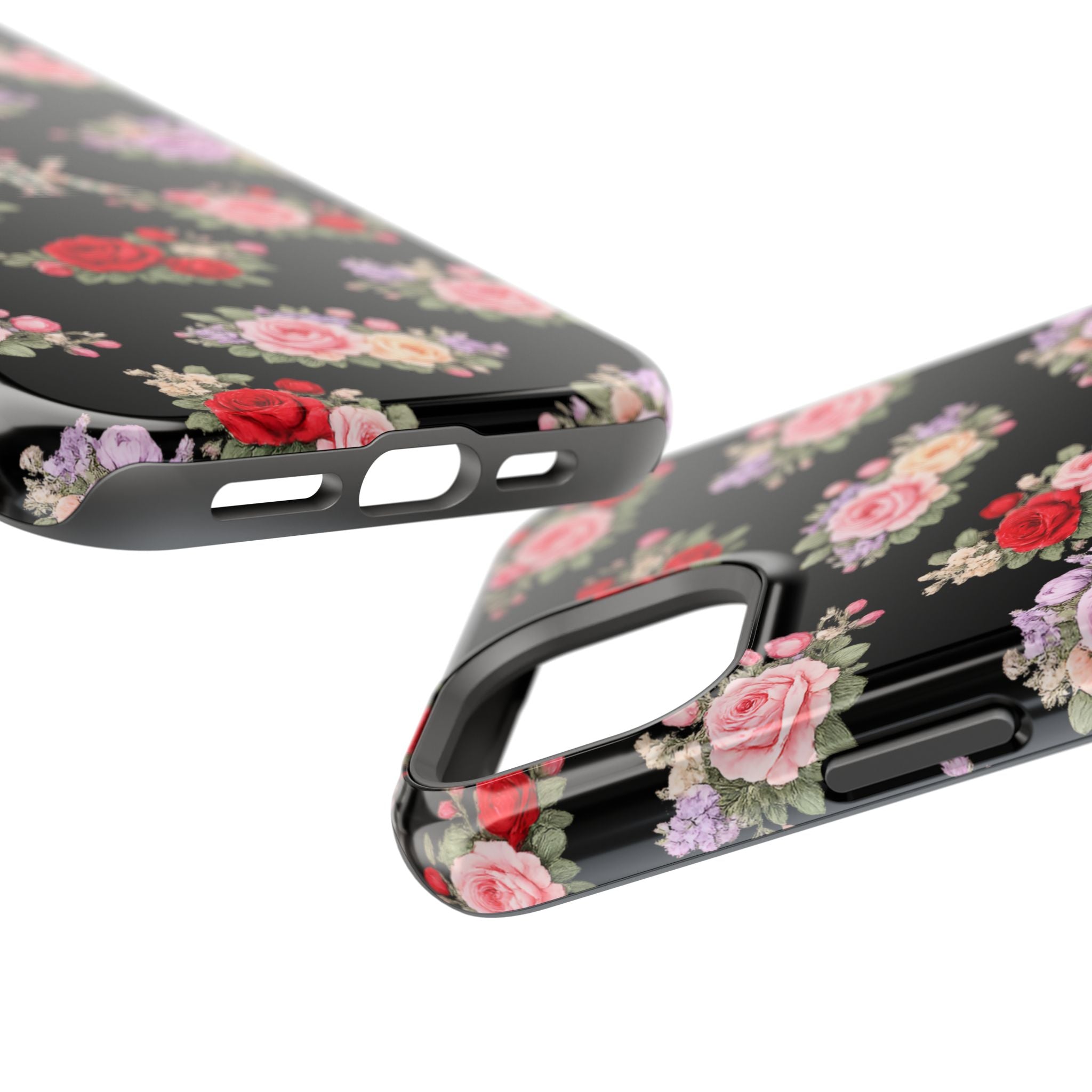 Anthos Collection BLACK Vintage Floral Rose Pattern Magnetic Impact-Resistant Phone Case