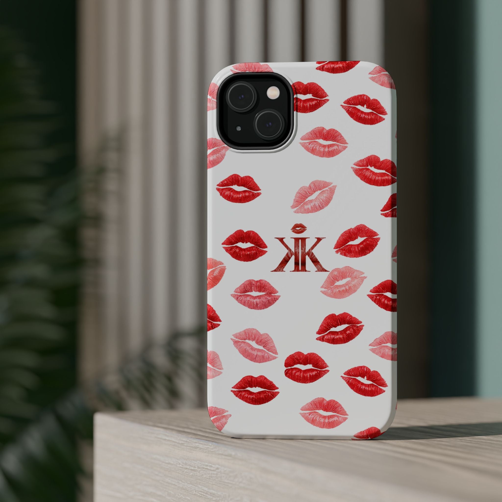 Psyche Collection White - Kiss Pattern Magnetic Impact Phone Case
