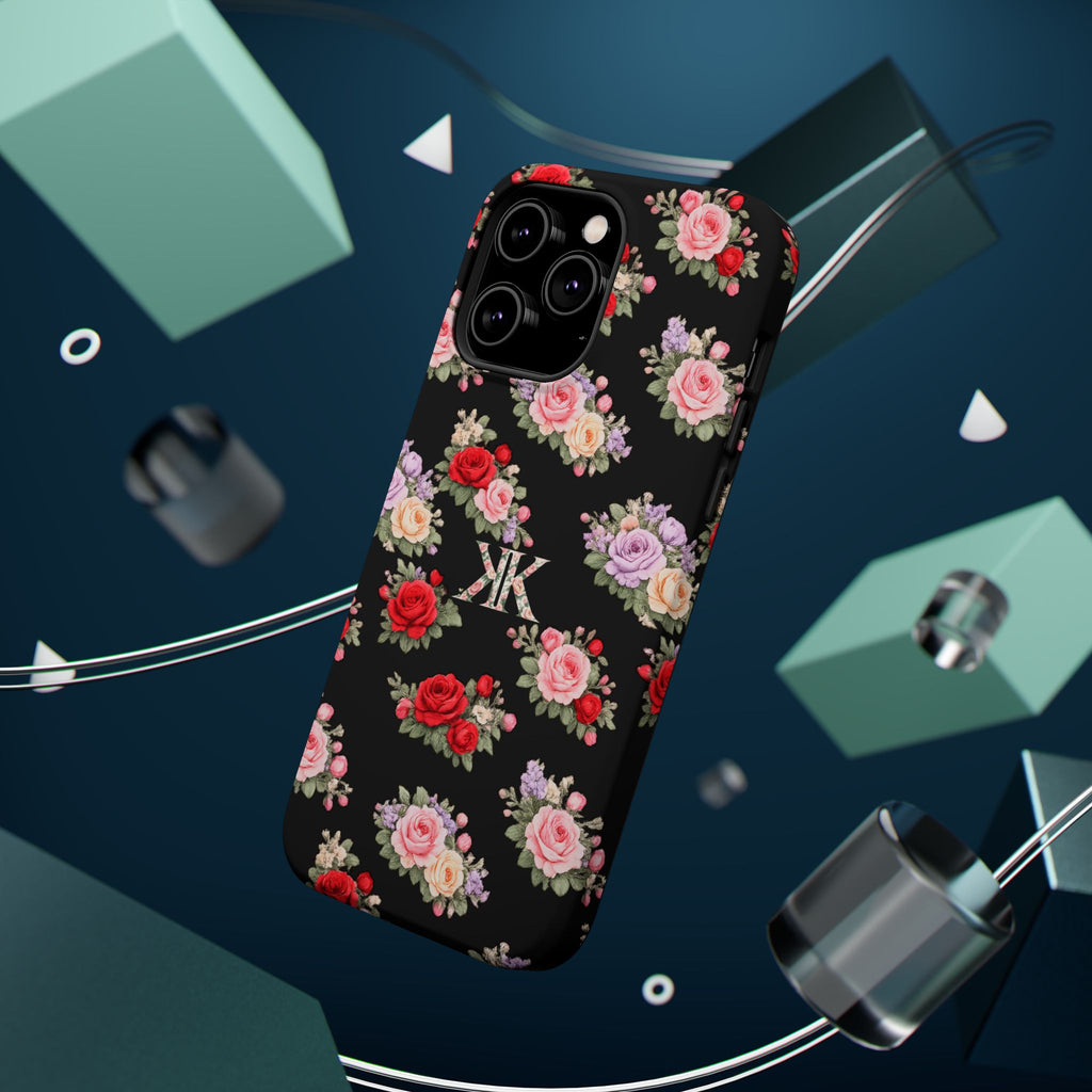 Anthos Collection BLACK Vintage Floral Rose Pattern Magnetic Impact-Resistant Phone Case