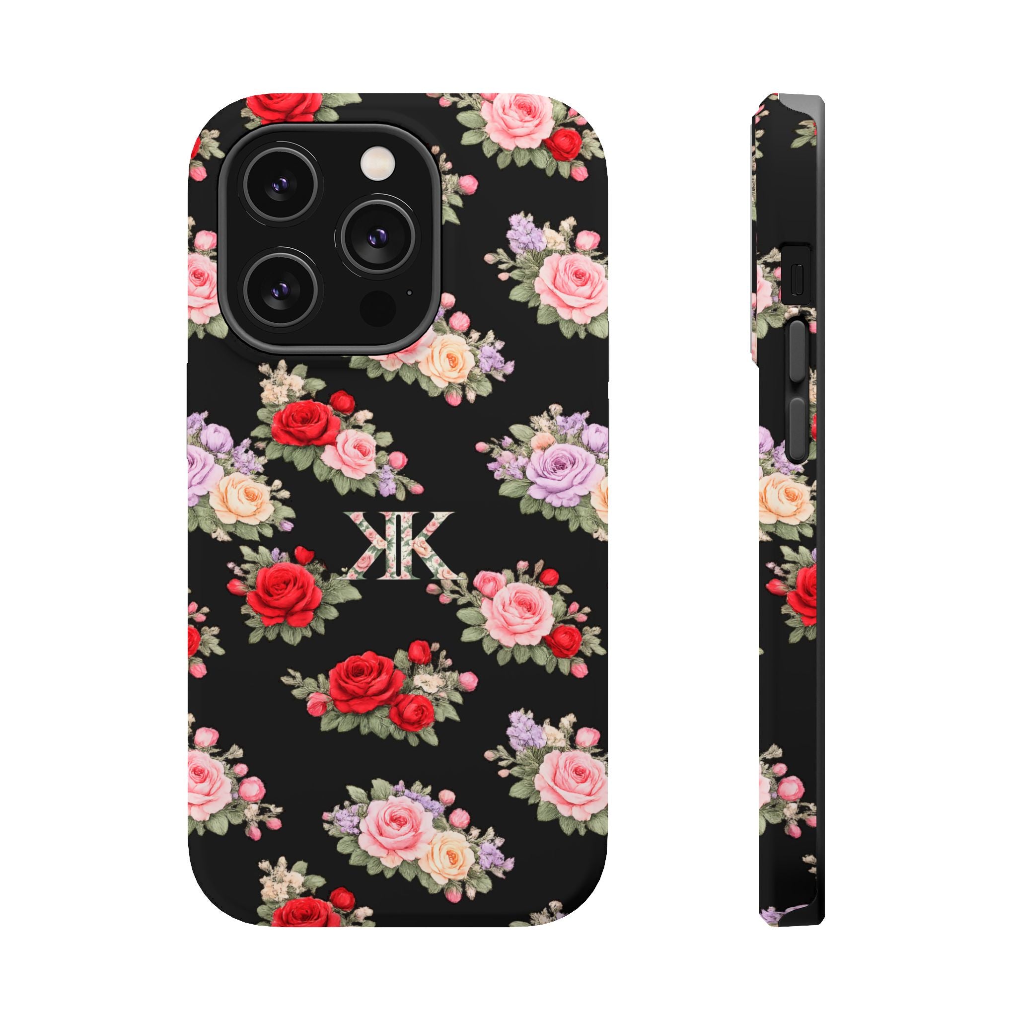 Anthos Collection BLACK Vintage Floral Rose Pattern Magnetic Impact-Resistant Phone Case