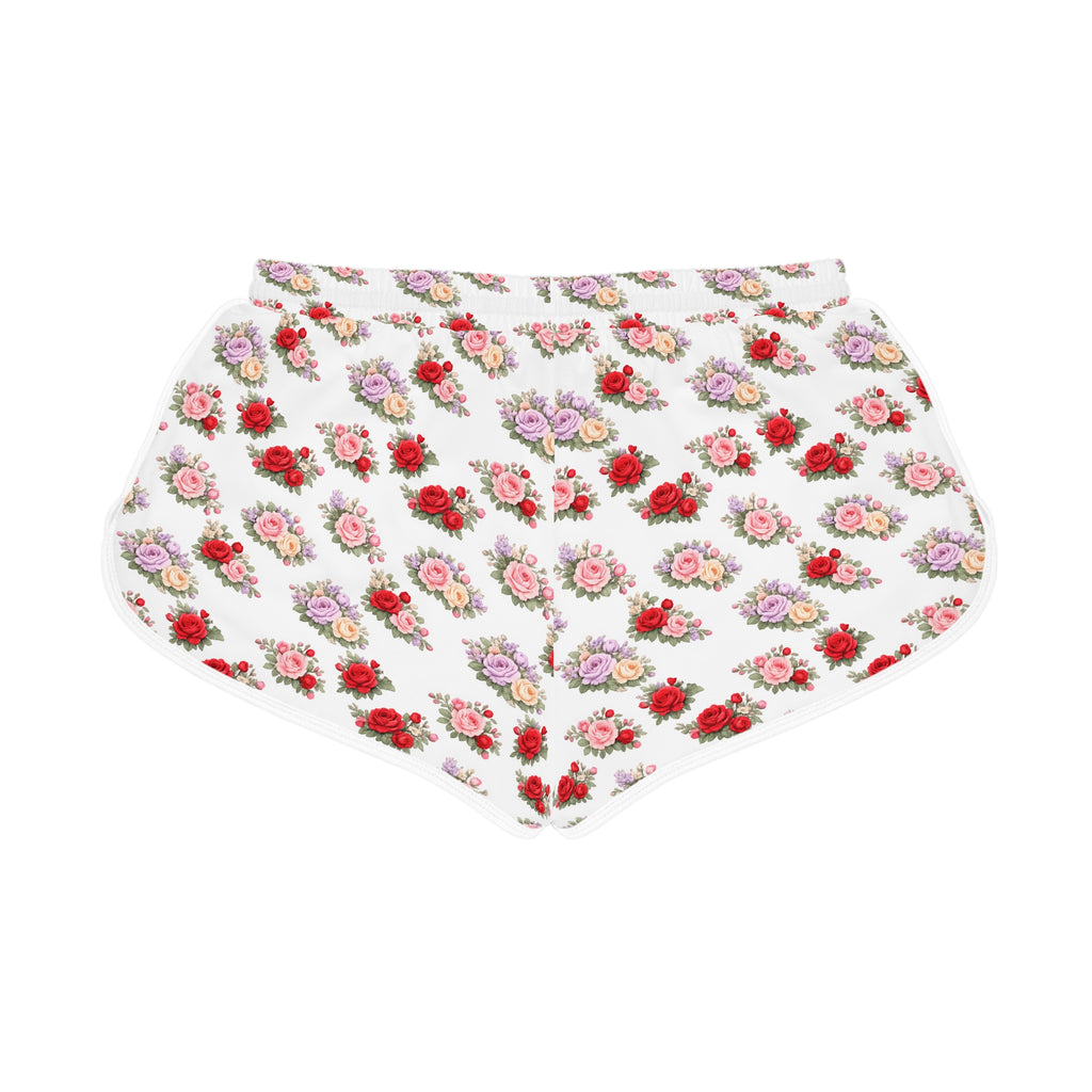 Anthos Collection Floral Stretch Women's Relaxed Shorts — Vintage Pink & Red Rose All-Over Print