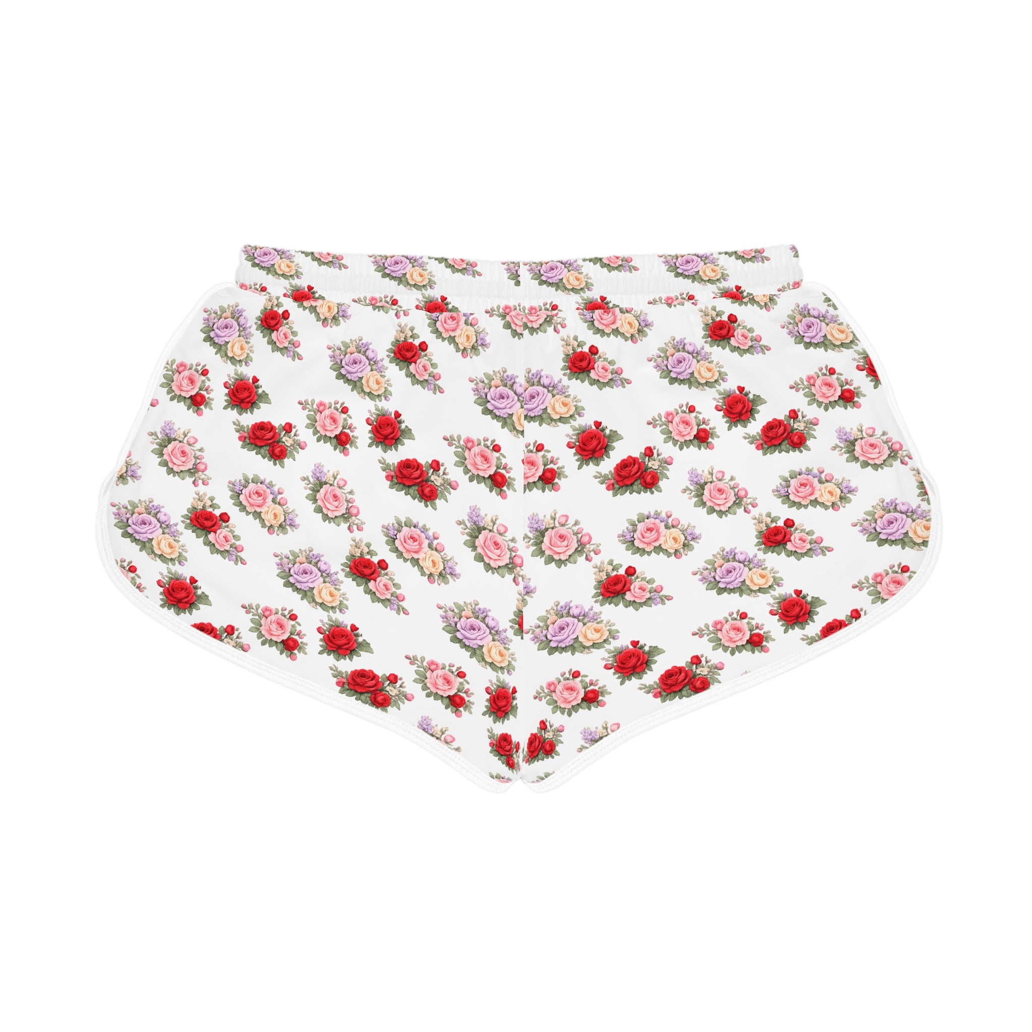 Anthos Collection Floral Stretch Women's Relaxed Shorts — Vintage Pink & Red Rose All-Over Print