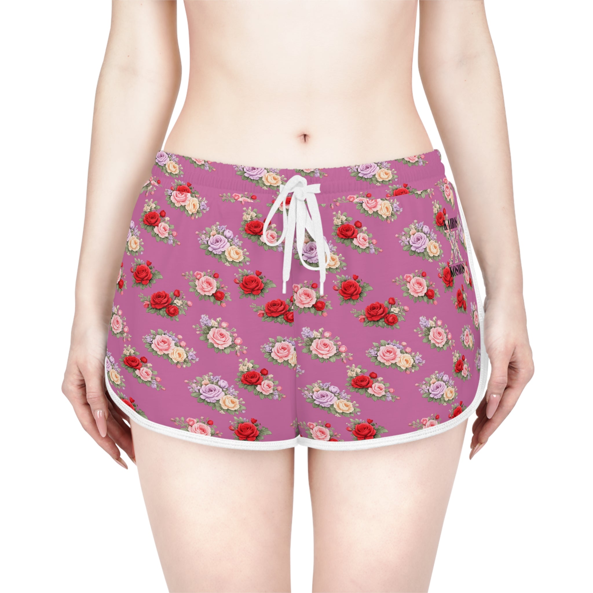 Anthos Collection Light Pink Floral Stretch Women's Relaxed Shorts — Vintage Pink & Red Rose All-Over Print