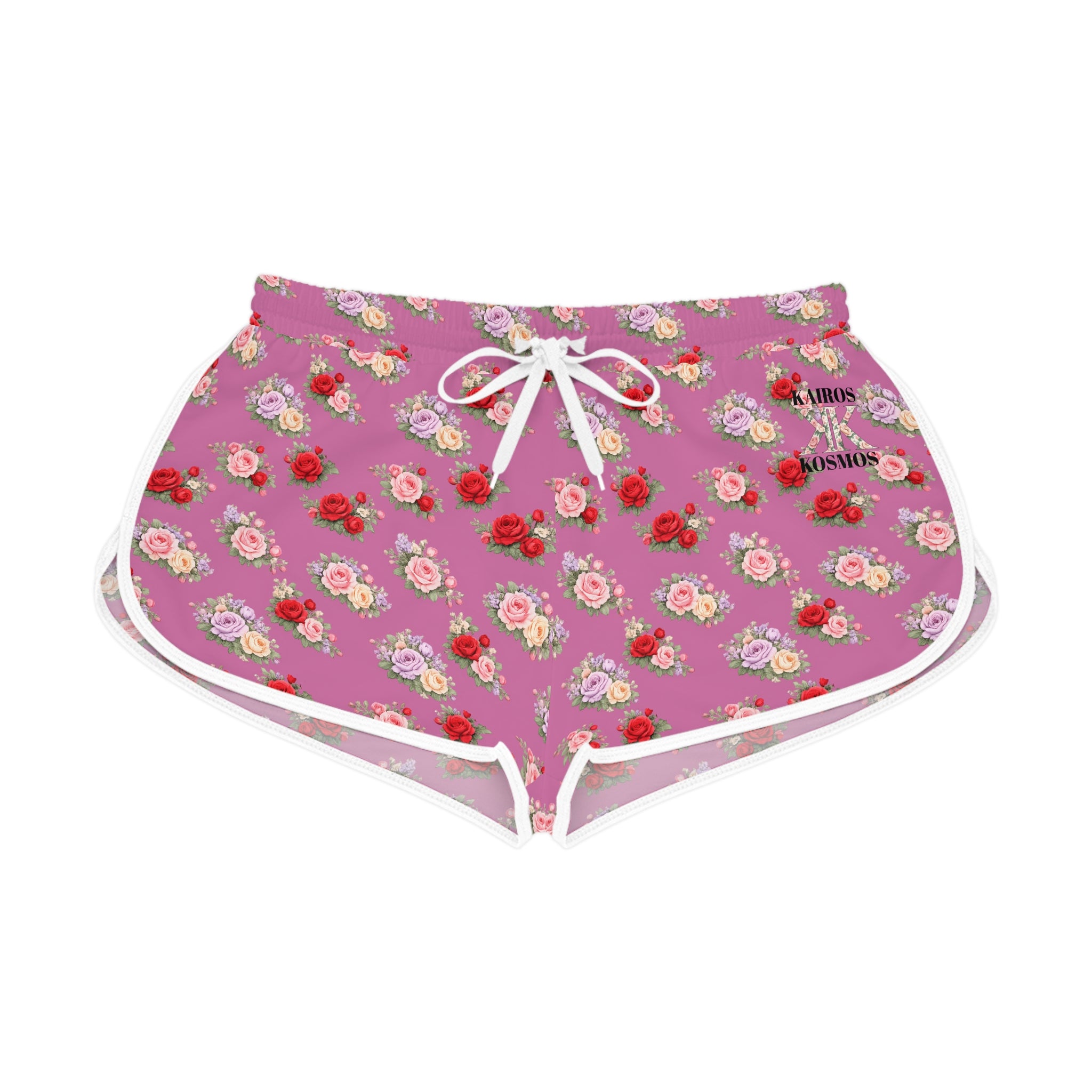 Anthos Collection Light Pink Floral Stretch Women's Relaxed Shorts — Vintage Pink & Red Rose All-Over Print