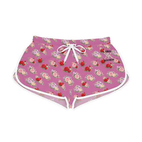 Anthos Collection Light Pink Floral Stretch Women's Relaxed Shorts — Vintage Pink & Red Rose All-Over Print