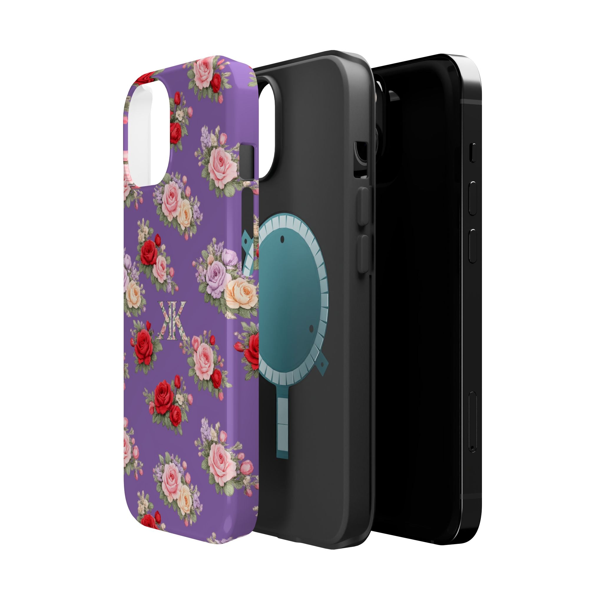 Anthos Collection Light Purple Vintage Floral Rose Pattern Magnetic Impact-Resistant Phone Case