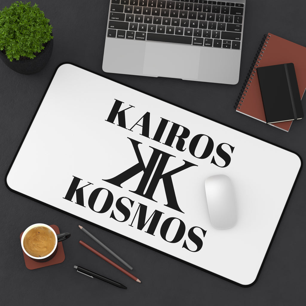 Desk Mat — Minimalist 'KAIROS KOSMOS' Black & White Logo Desk Mat