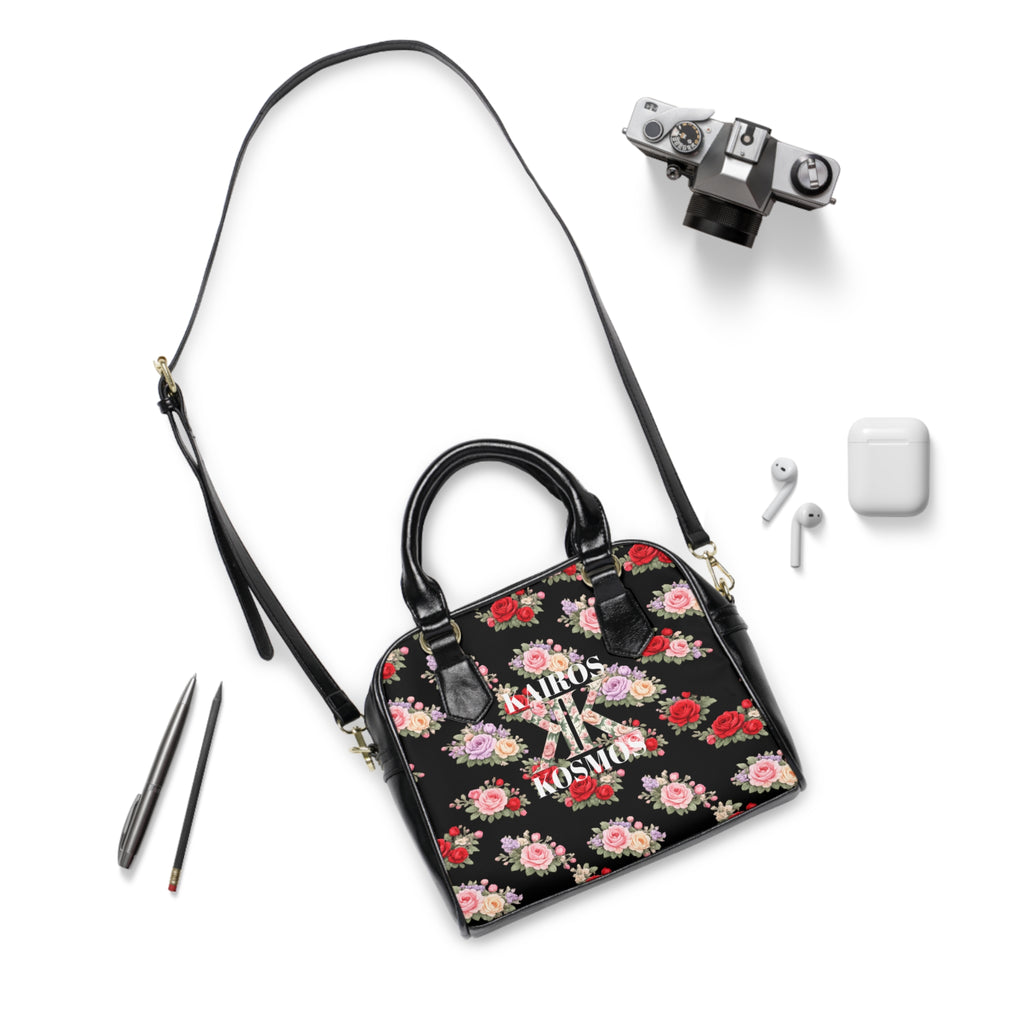 Anthos Collection BLACK Vintage Floral 'Kairos Kosmos' Shoulder Handbag