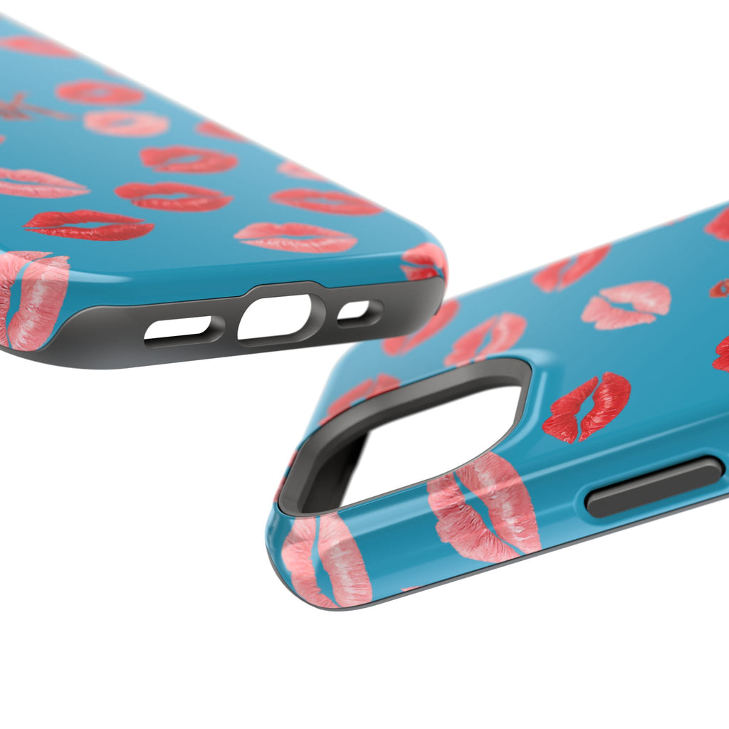 Psyche Collection Turquoise - Kiss Pattern Magnetic Impact Phone Case