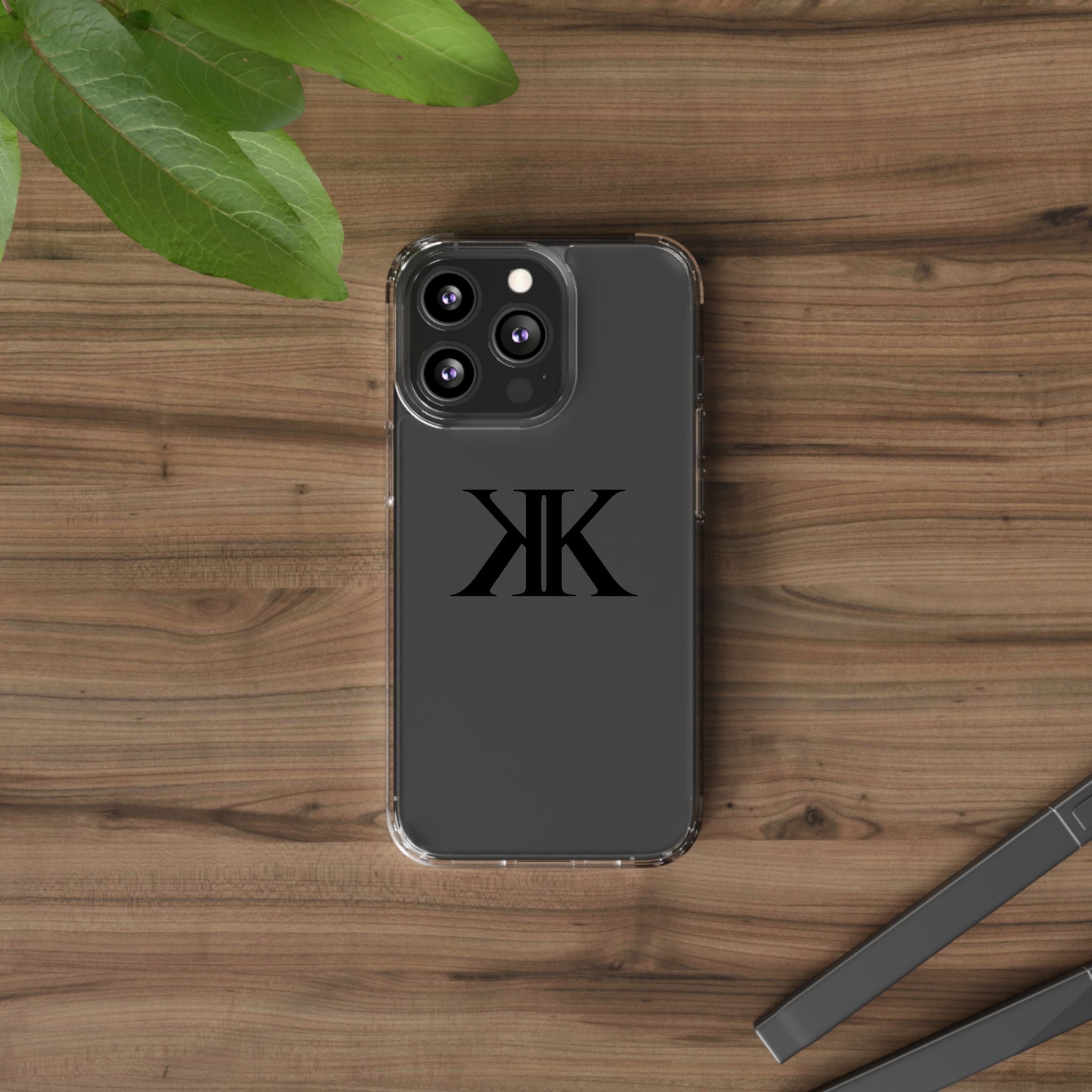 Kairos Kosmos Clear Phone Case — Minimal Black KK Monogram