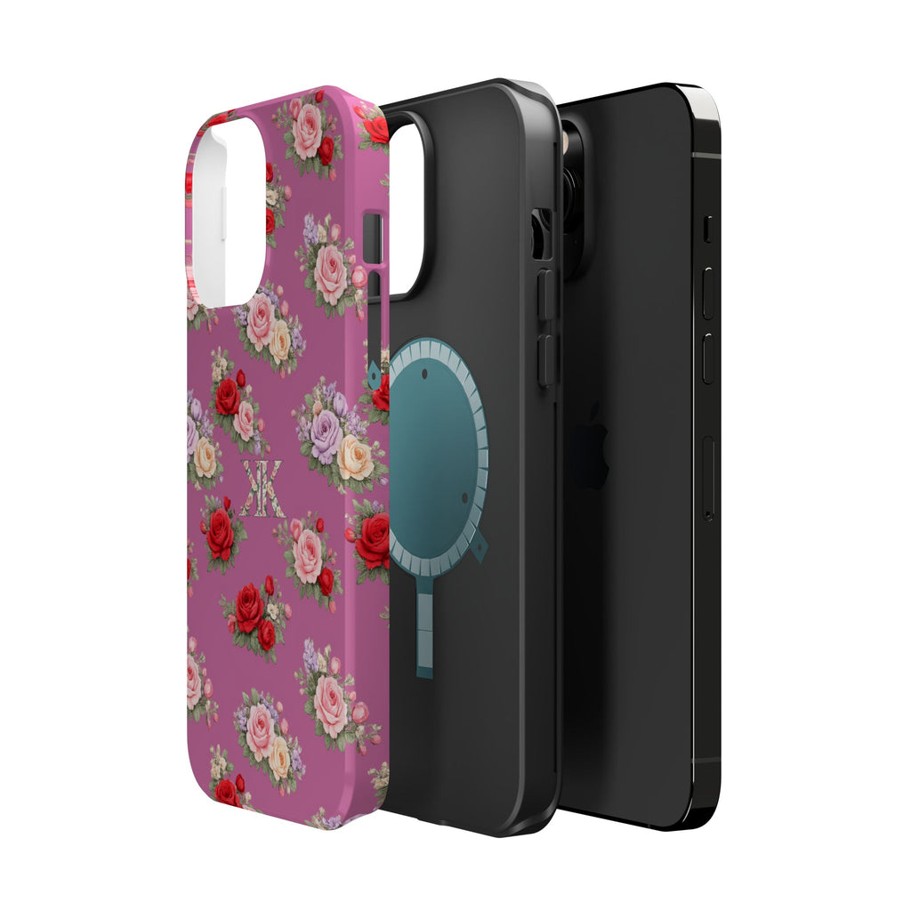 Anthos Collection Light Pink  Vintage Floral Rose Pattern Magnetic Impact-Resistant Phone Case