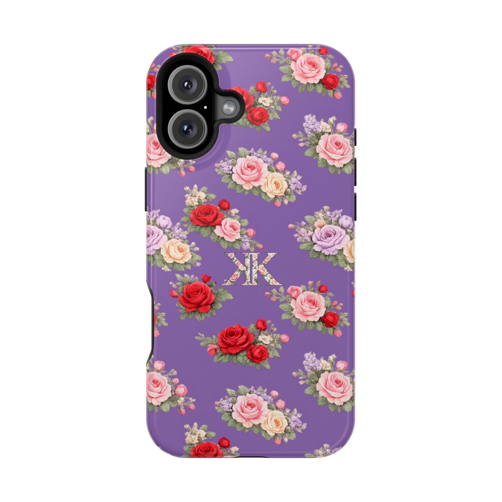 Anthos Collection Light Purple Vintage Floral Rose Pattern Magnetic Impact-Resistant Phone Case