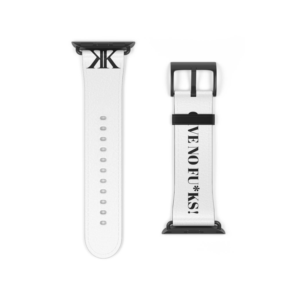 Watch Band — White Leather Strap with "GIVE NO FU*KS!" Text
