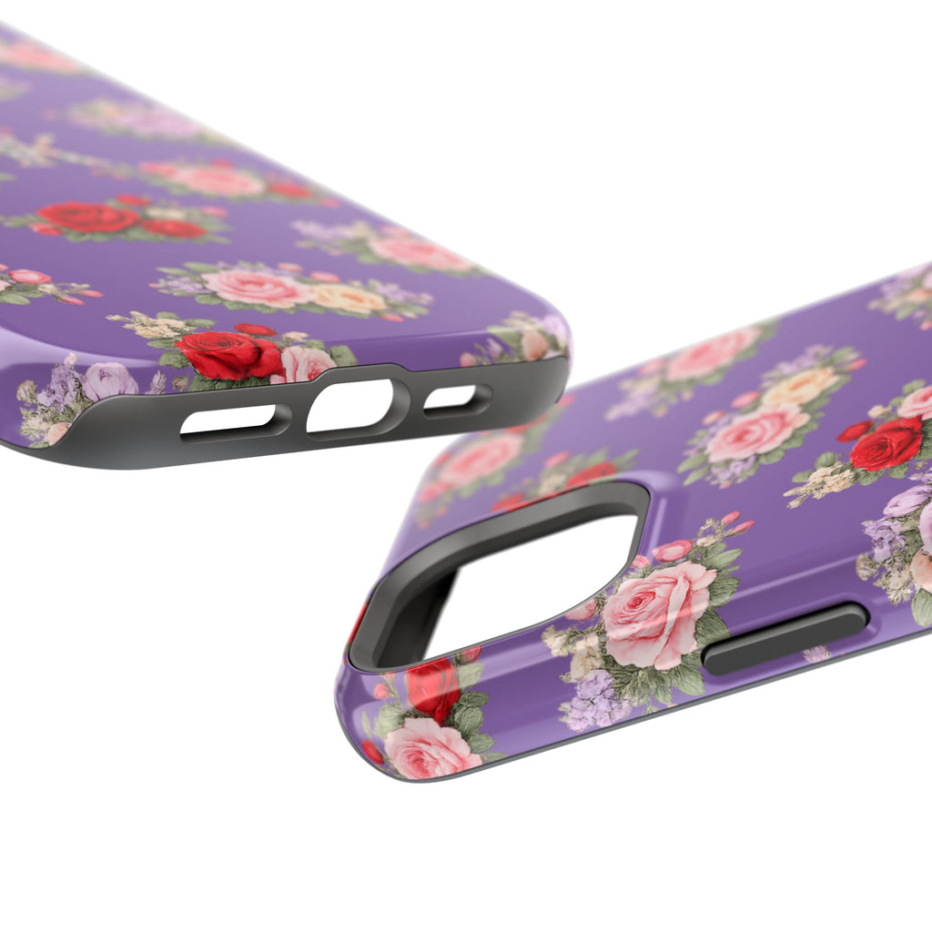 Anthos Collection Light Purple Vintage Floral Rose Pattern Magnetic Impact-Resistant Phone Case