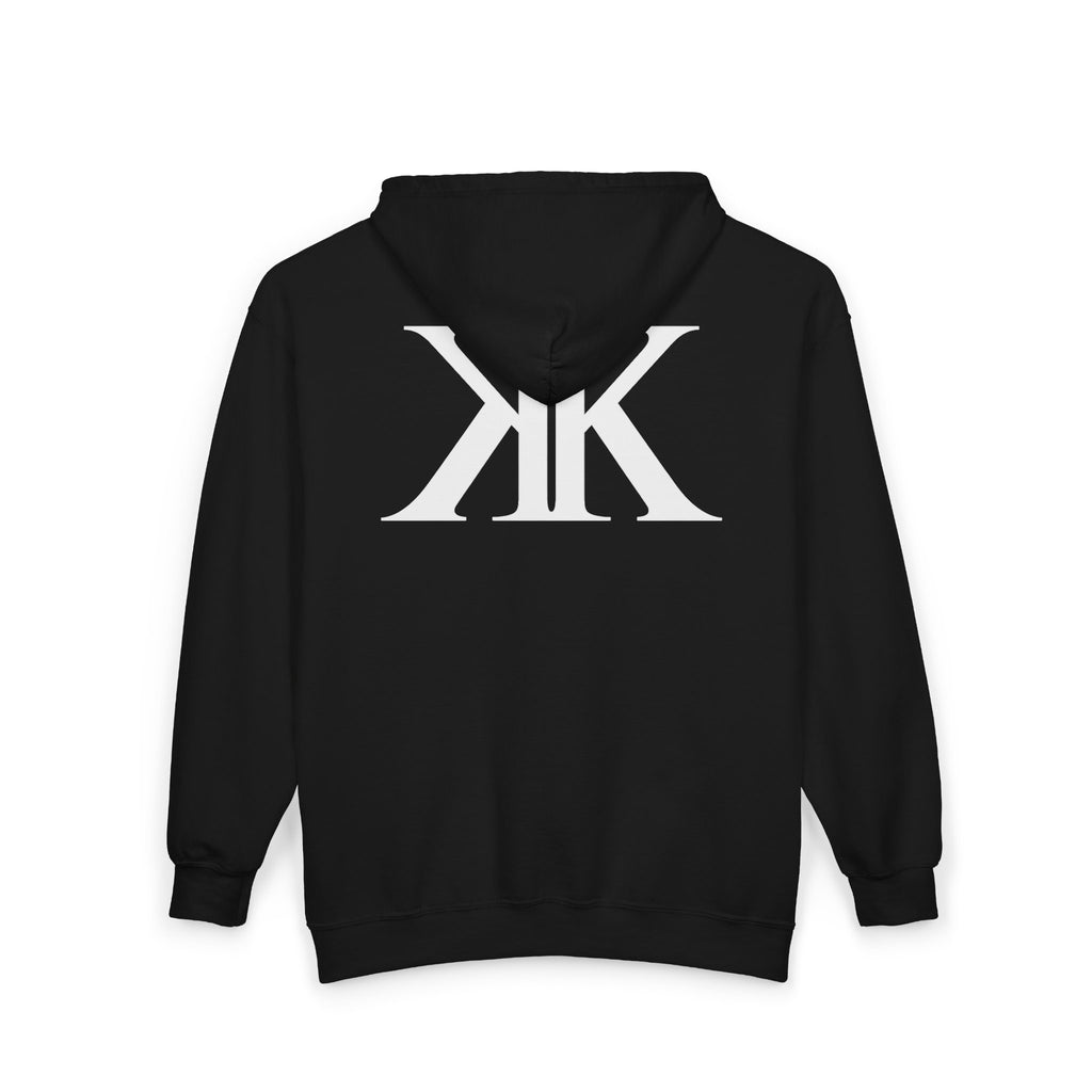 KK Monogram BLACK Zip Hoodie — Minimalist Black Full‑Zip Sweatshirt