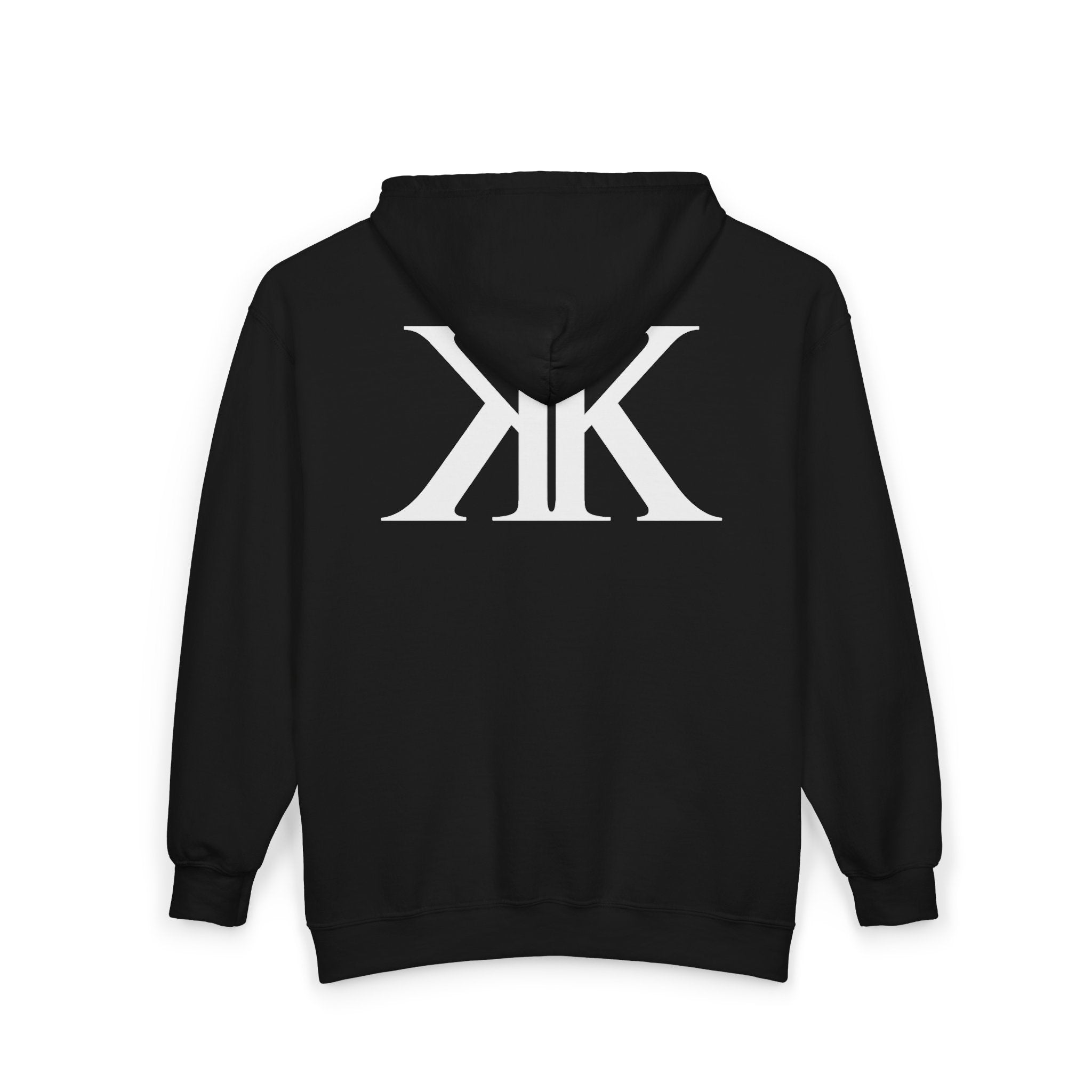 KK Monogram BLACK Zip Hoodie — Minimalist Black Full‑Zip Sweatshirt