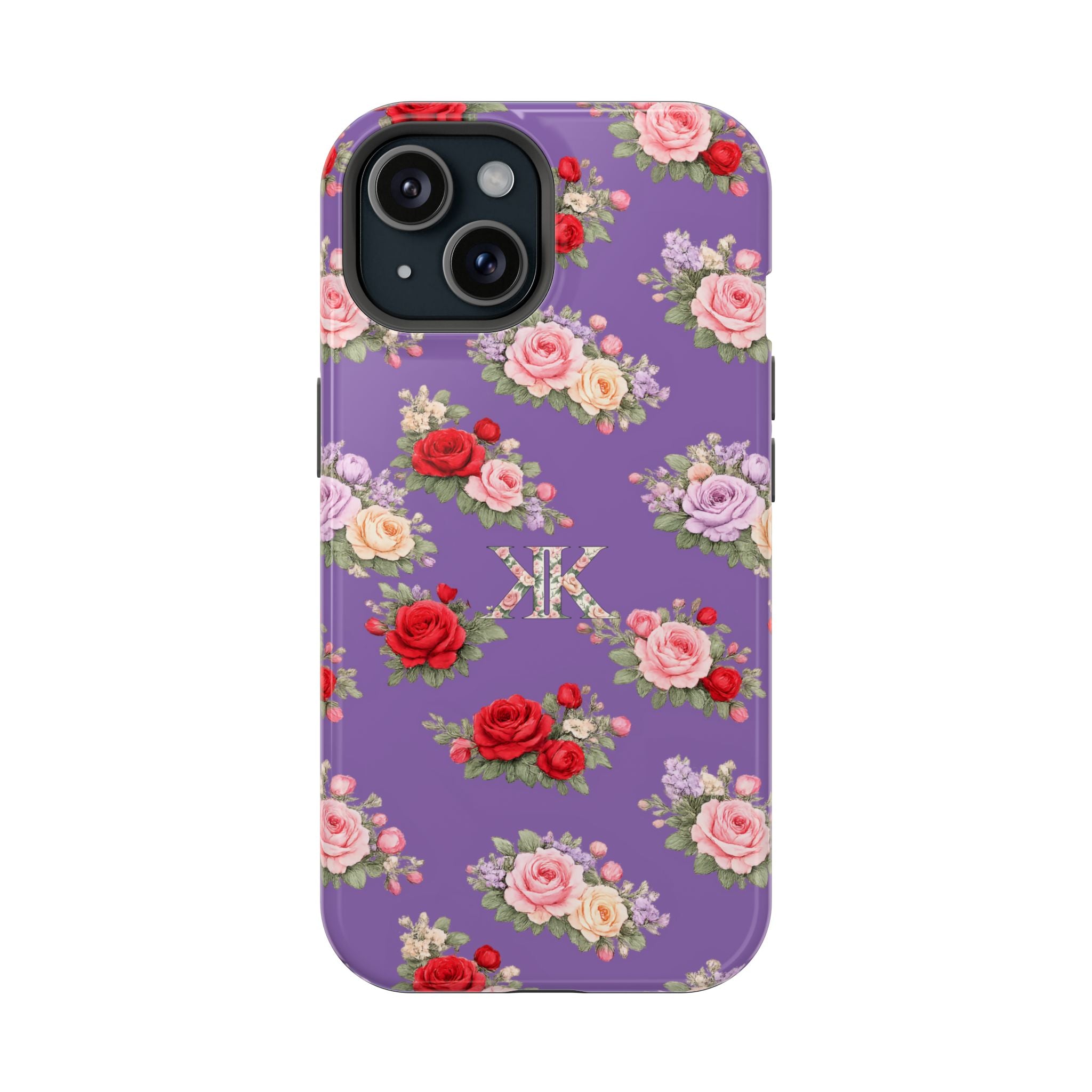 Anthos Collection Light Purple Vintage Floral Rose Pattern Magnetic Impact-Resistant Phone Case